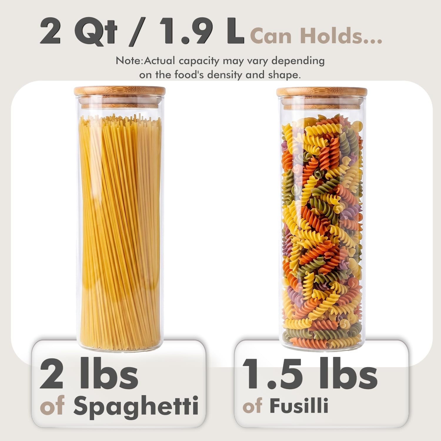 Runde Spaghetti-Aufbewahrungsbehälter mit Deckel, hohe Speisekammerbehälter, glasdichte Lebensmittel-Vorratsdosen mit Deckel, für Penne, Makkaroni, Lasagne, Fusilli, Müsli, Mehl, Hafer, 200 ml