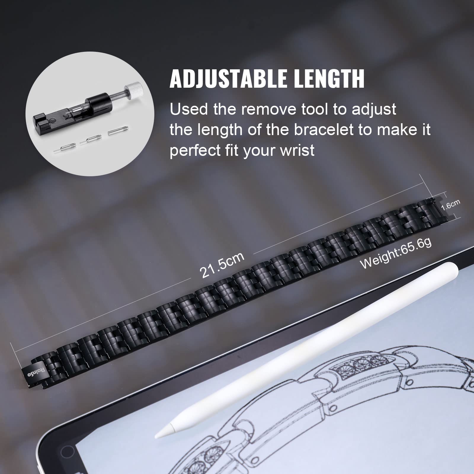 RainSo Pulsera magnética de terapia magnética ultra duradera, alivio del dolor y túnel carpiano para hombres, incluye herramienta de desmontaje (negro)