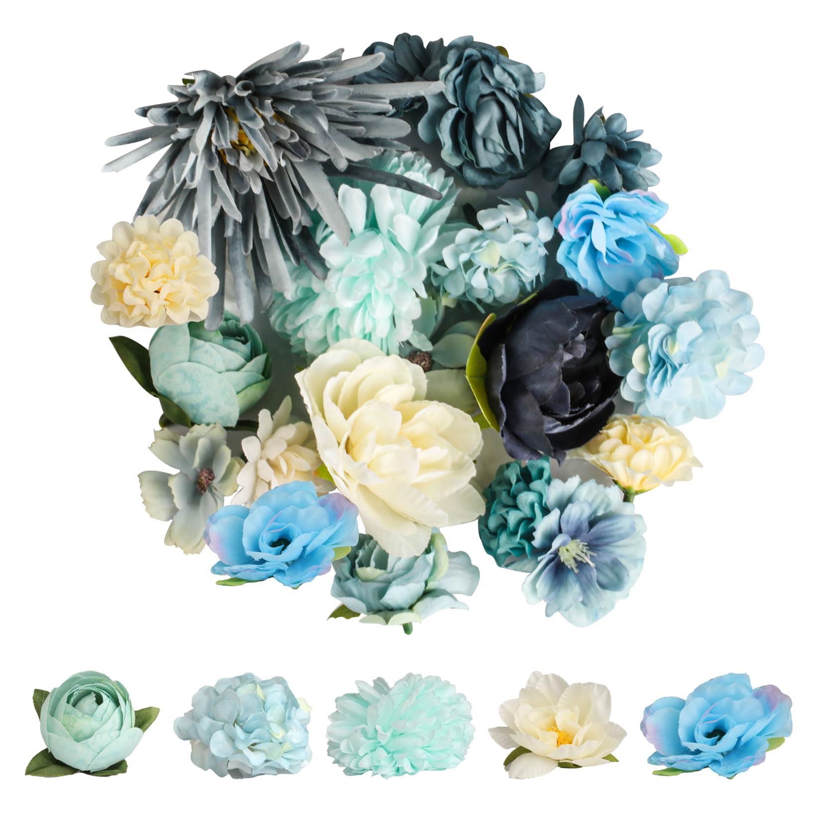 20 PzsFlores Artificiales Decoracion, Cabezas de Flores Artificiales Rosas de 4-8 cm, Flores de Tela Decorativas, Flor Artificial para Manualidades Decoración de Bodas Fiestas Hogar(Azul)
