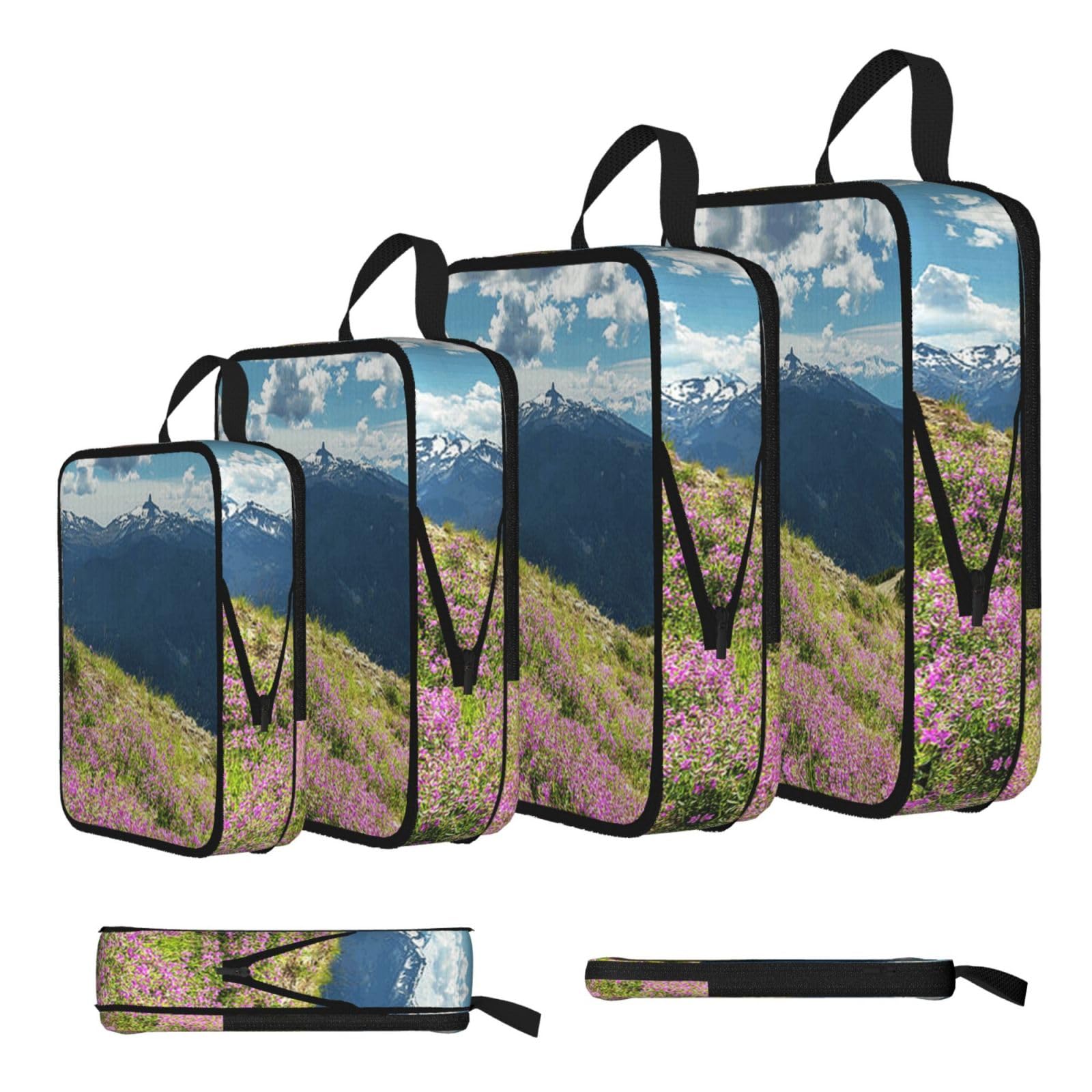 Mountains Print 4 Set Compression Packing Cubes For Suitcases,Expandable Storage Bags Organizers
