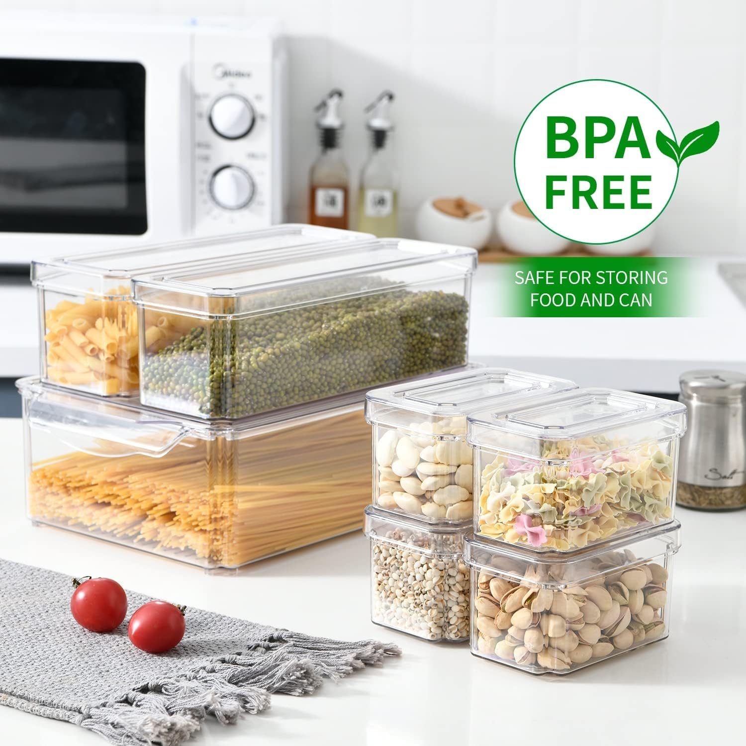 KUMD Organizer Frigorifero 10 Pezzi, Transparenti, Senza BPA - Contenitori frigo con Coperchi per Frutta, Verdura e Cucina, Accessori Frigorifero