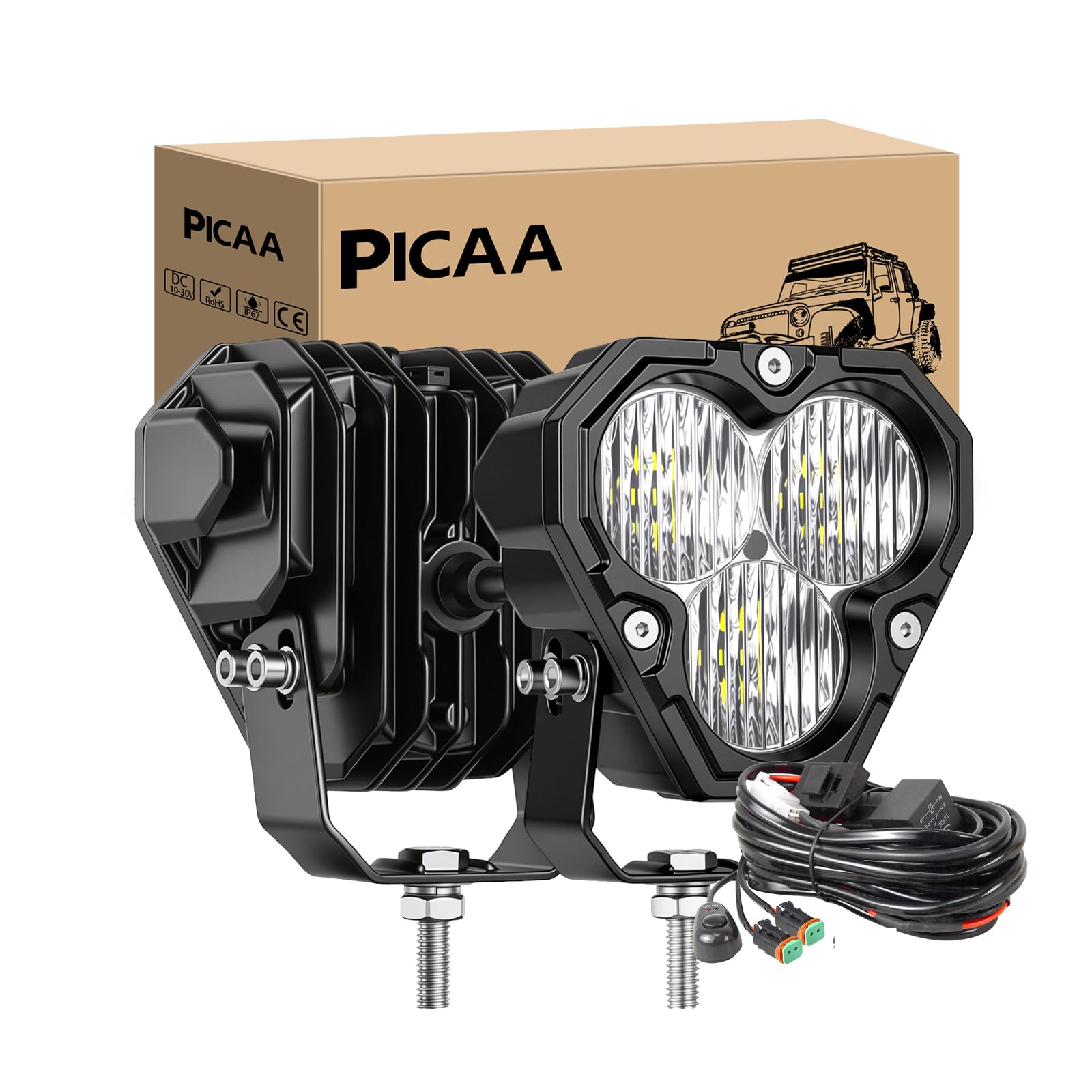 PICAA Reflektor roboczy Led, 2X 4 cale 2500 LM światła robocze, biały 5500K