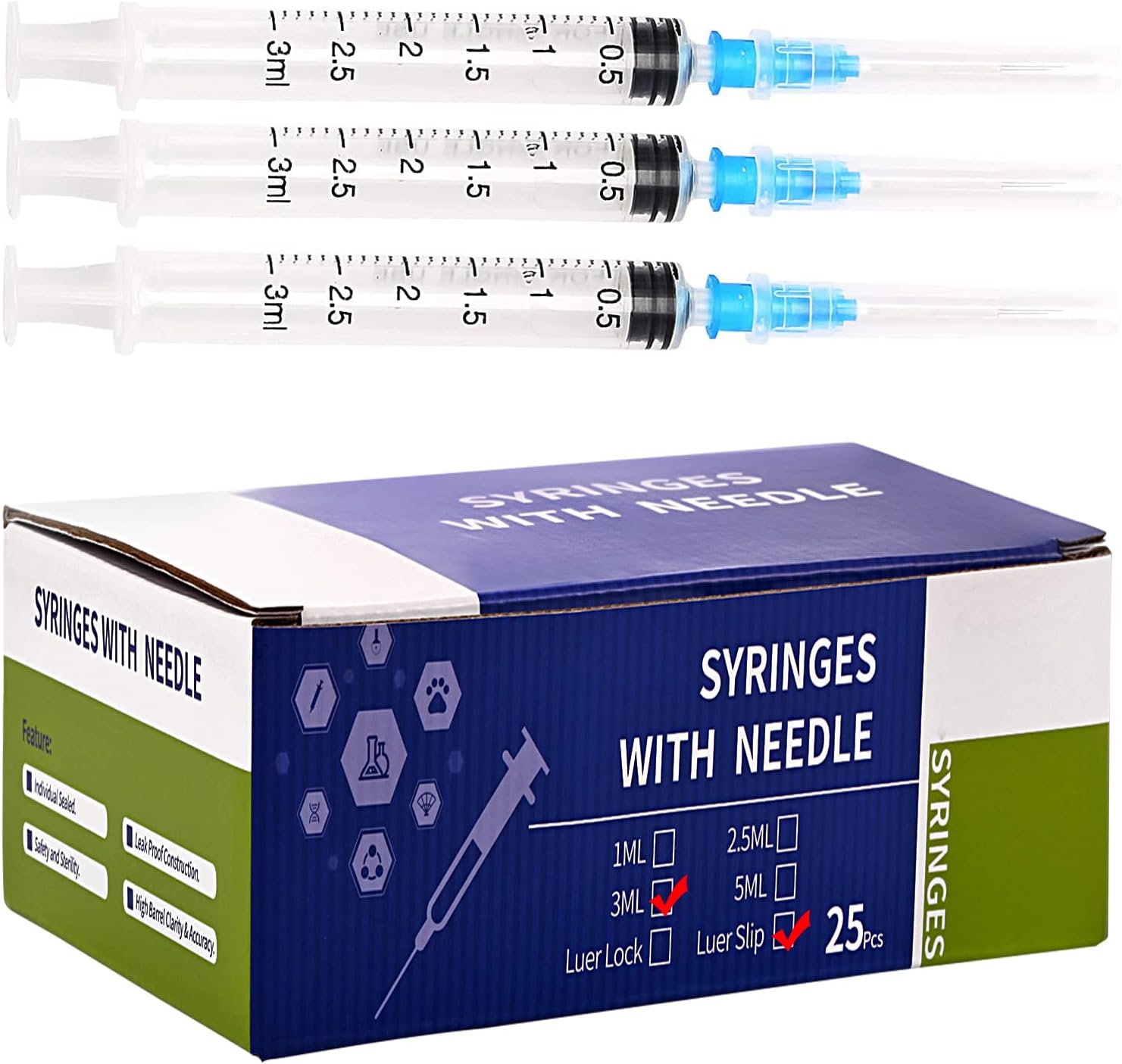 25Pack 3ml Luer-Slip with 23 G Dispensing Tools for Industrial Dispensing, Science Lab,Pet