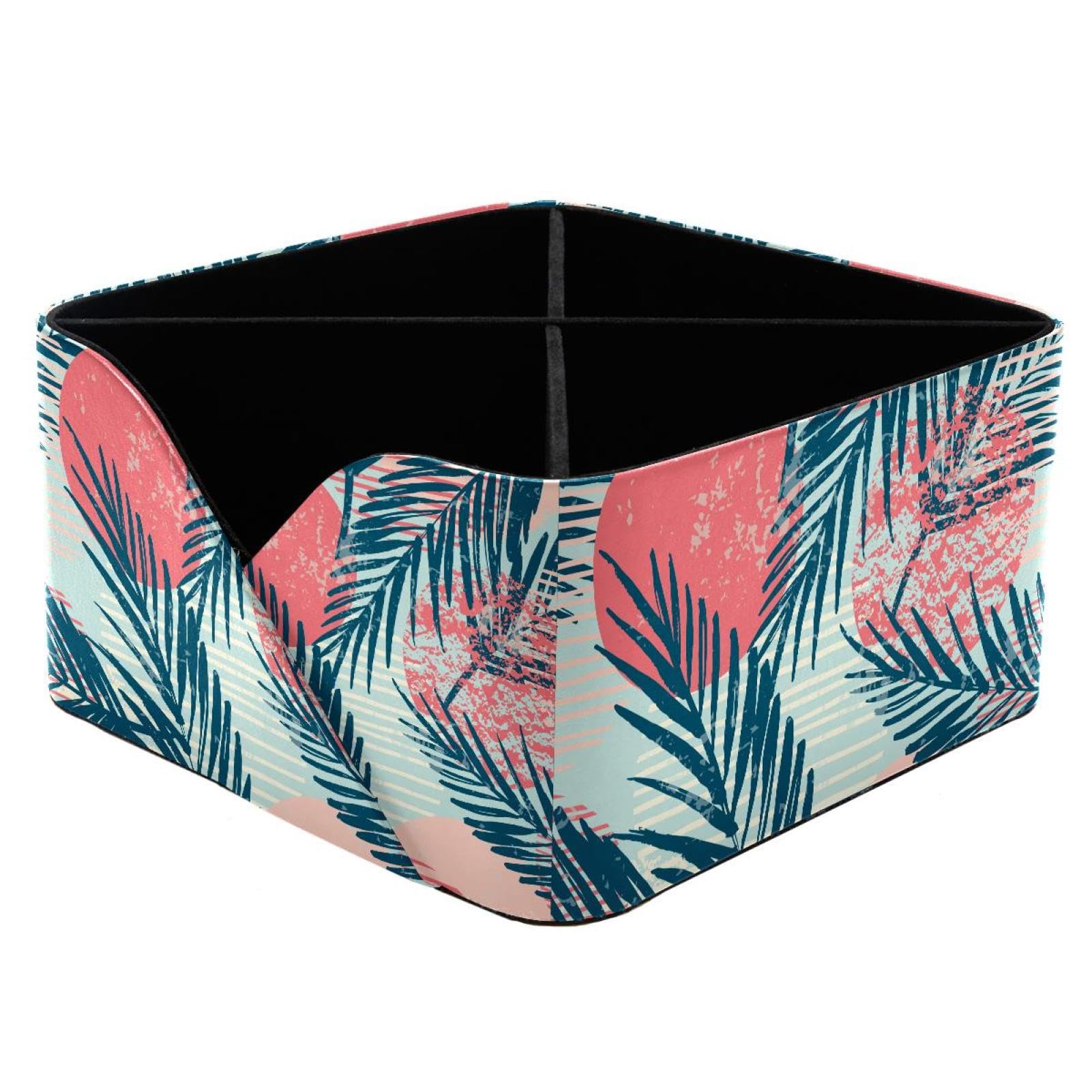 KengjuTesu Palm Exotic Pattern Desktop Organizer Pen Holder, Rectangular Pencil Cup for Office, Study and Makeup Stations
