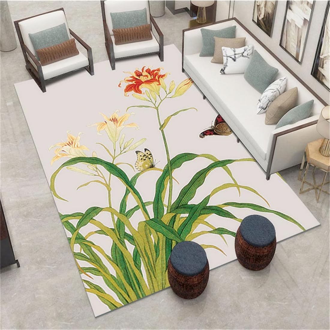 Bettvorleger 200X250Cm Teppich Geometrisches Muster Grün Terrassenteppich Für Wohnzimmer Kuschelteppichblume Schmetterling Kunst Im Chinesischen Stil