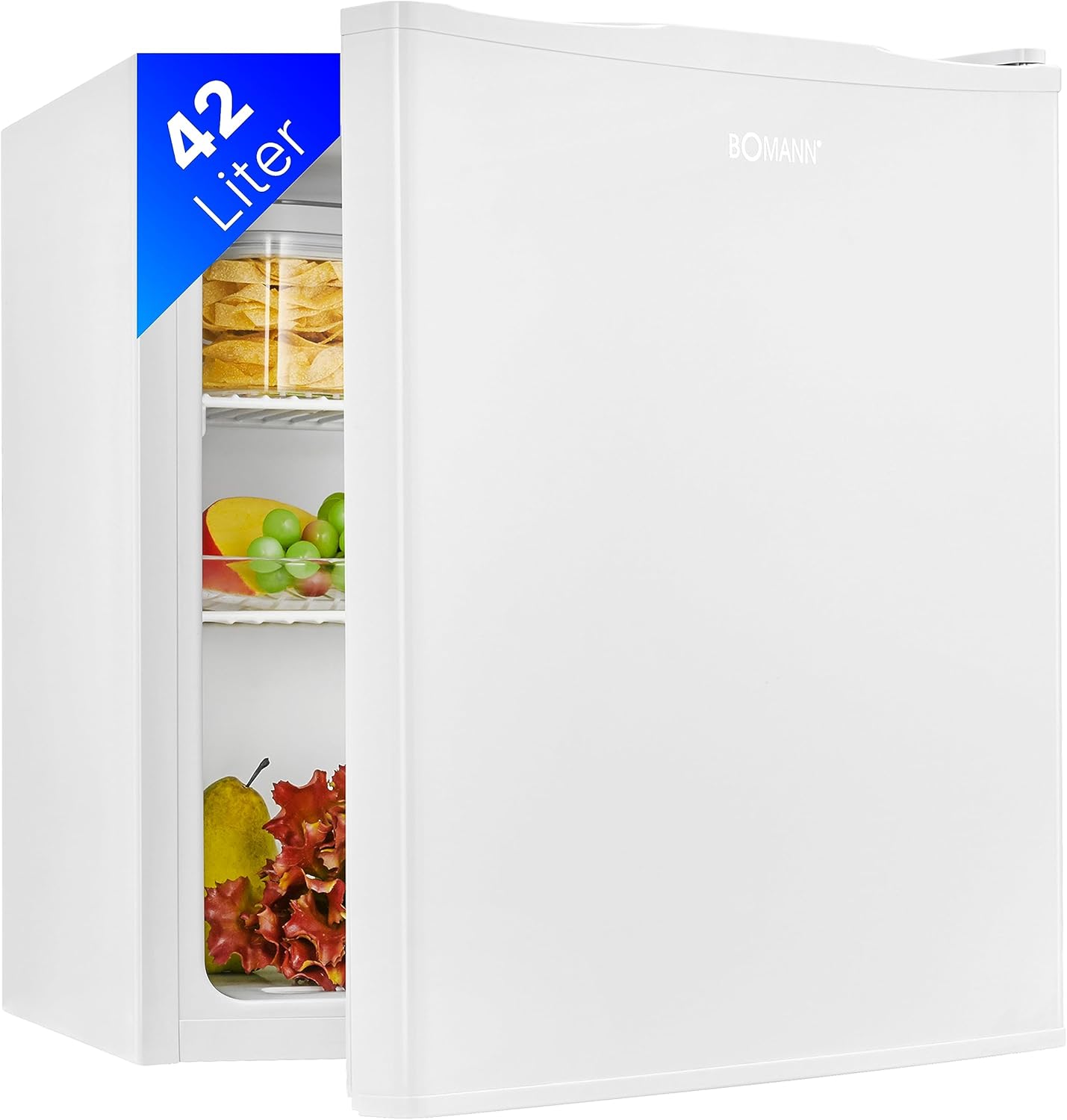 Bomann® KB 7346 - Mini frigorifero da 42 l, piccolo frigorifero silenzioso da 39 dB, minibar con porta intercambiabile, 51 x 45 x 45 cm, colore: Bianco Bomann® KB 7346 - Mini frigorifero da 42 l, piccolo frigorifero silenzioso da 39 dB, minibar con porta intercambiabile, 51 x 45 x 45 cm, colore: Bianco