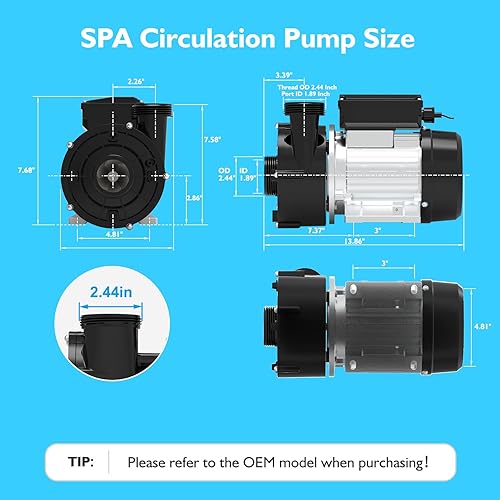 Miniatura 7 de Bomba de circulación de bañera de hidromasaje, motor de bomba de SPA LX, 0.35HP, 230V, puerto de 1.5 pulgadas (WTC50M-Estándar)