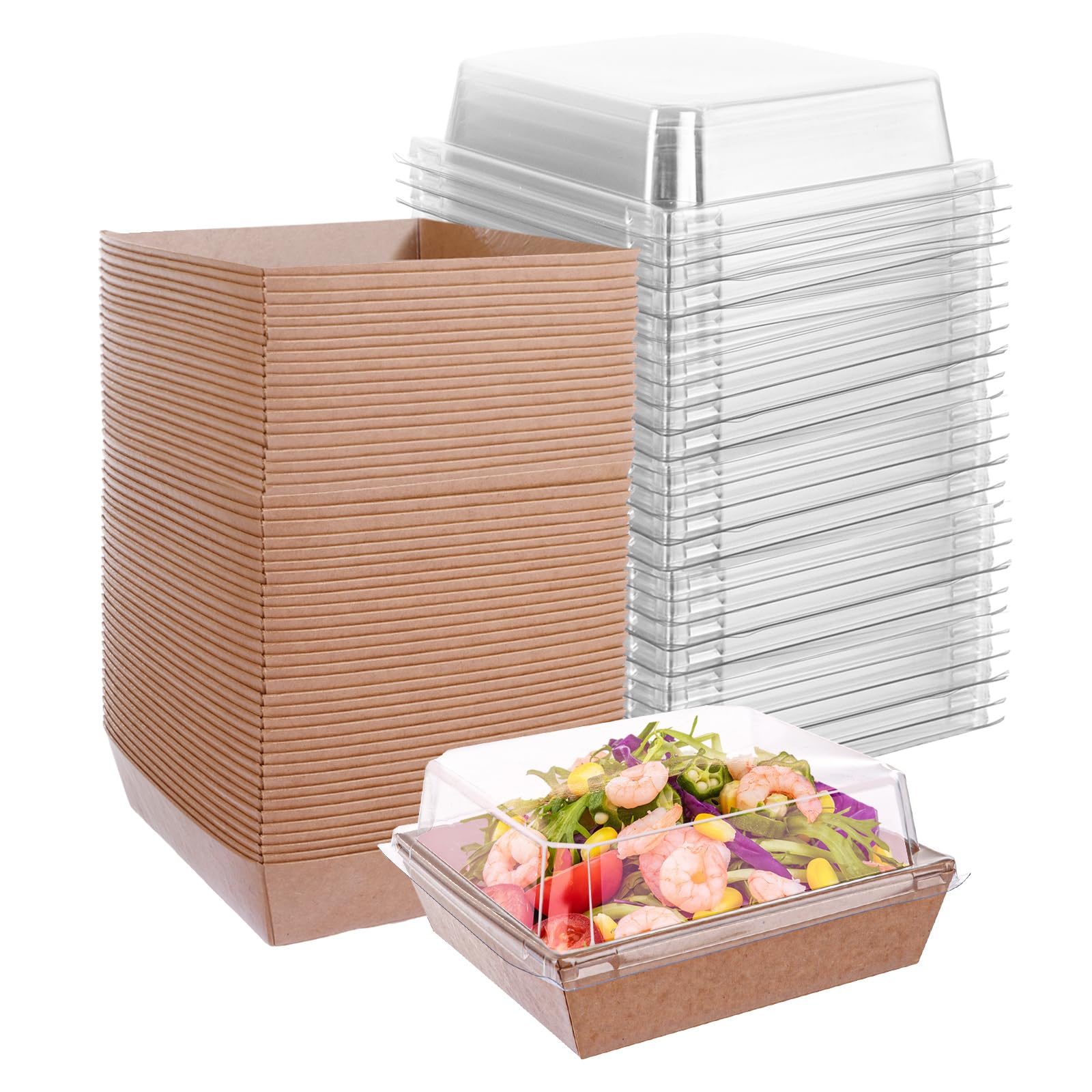 75 cajas para rebanadas de pastel con tapas transparentes, cajas para cupcakes, cajas de postre de papel a prueba de aceite, caja cuadrada marrón para postres de panadería, recipientes de