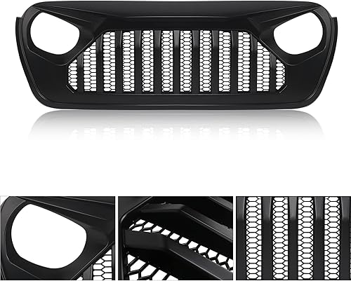 Miniatura 5 de DKMGHT Parrilla delantera con rejilla para Jeep Wrangler JL JLU 2018, 2019, 2020, 2021, 2022 y Jeep Gladiator JT (negro mate)