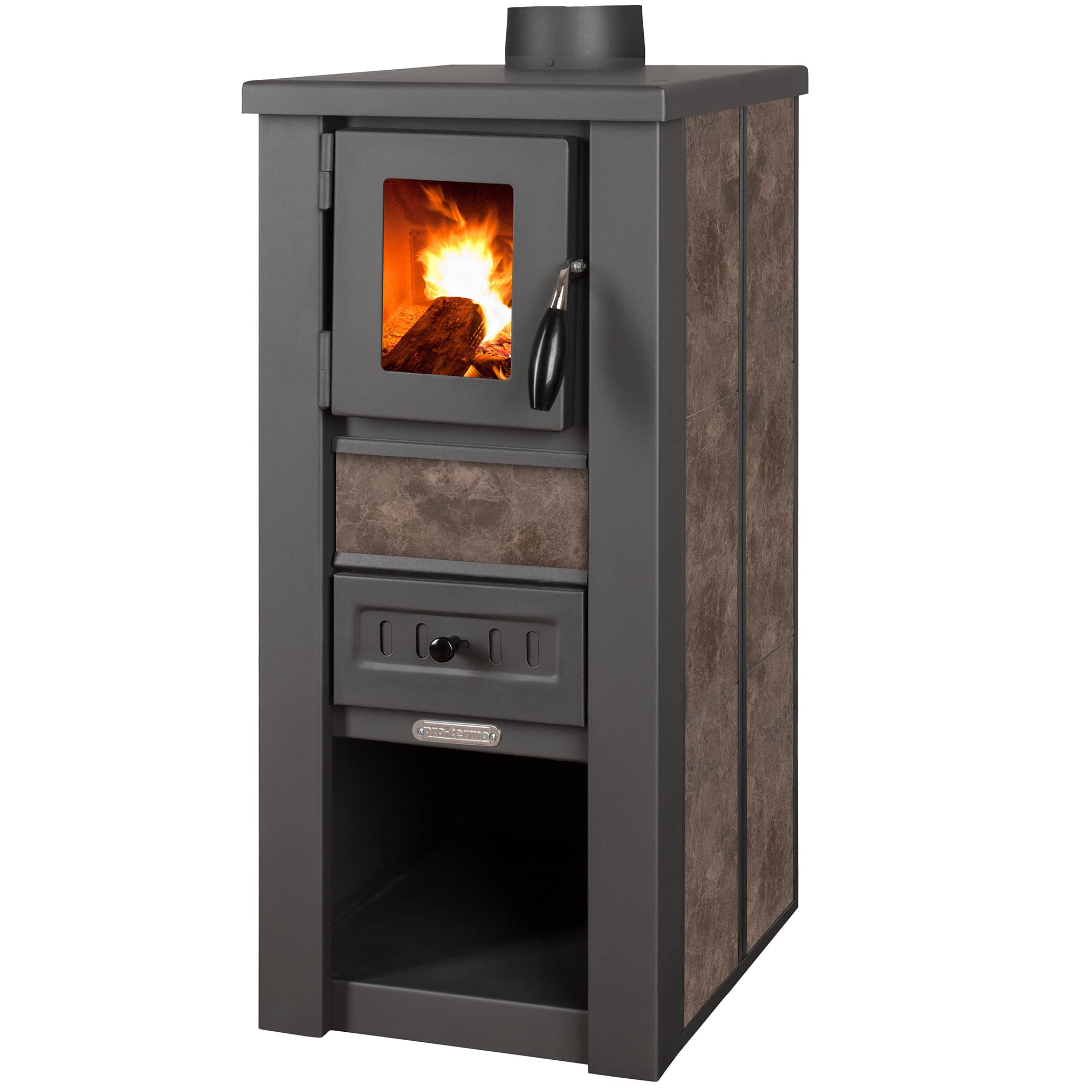 ProTermo Kaminofen Lava Ceramic Mokka - 6,5 kW Heizleistung - 35x44x78 cm Holzofen mit Schamottsteinen mit Sichtfenster Holz Kamin - Bauart 2