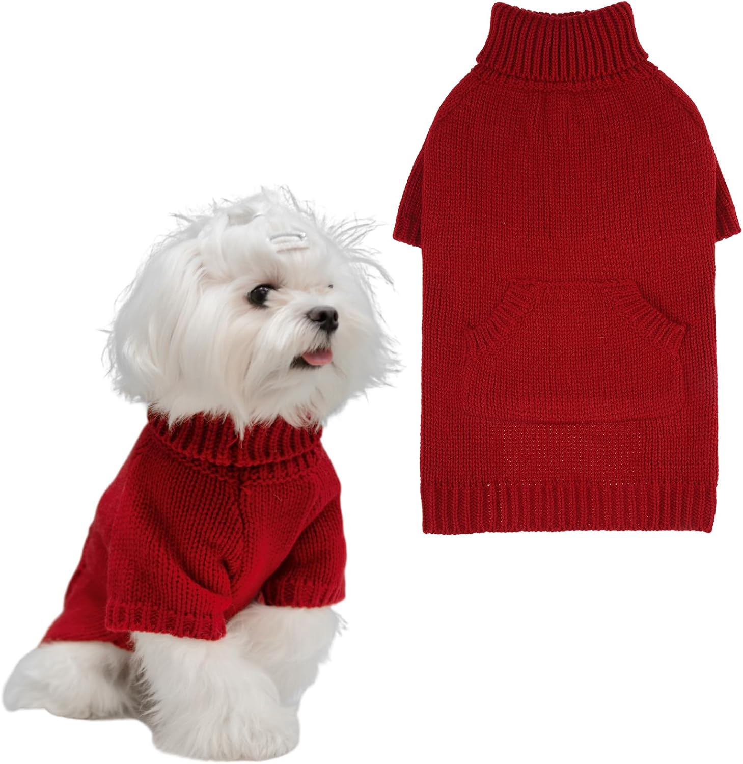 EXPAWLORER Basic Dog Sweater with Pocket Small Medium Dog Fall Sweaters for Dogs
