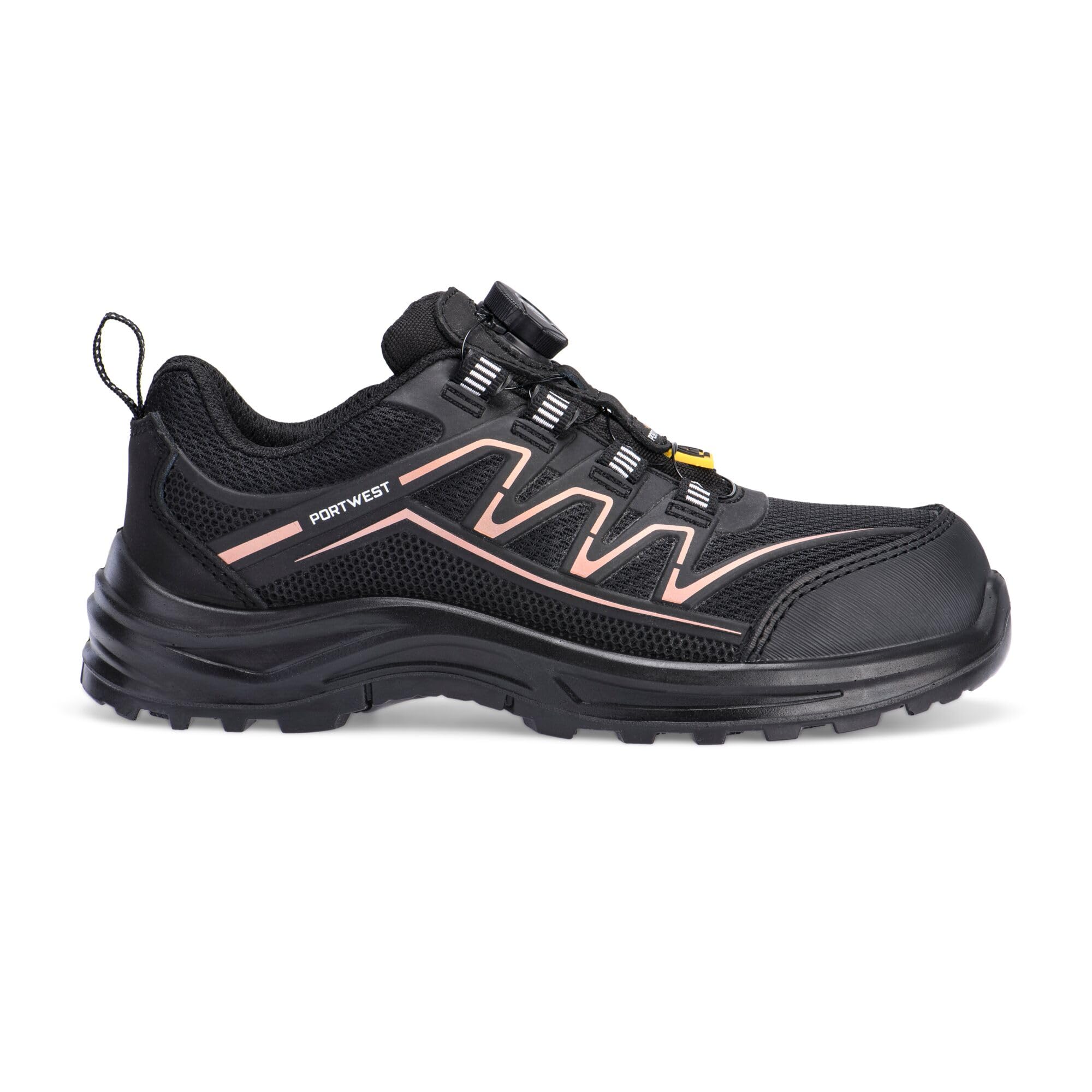 Portwest FT34 Composite S1PS damskie buty ochronne, bez metalu, lekkie, oddychające, antypoślizgowe, kolor czarny i zielony, Kolor: wielokolorowe, 40 EU