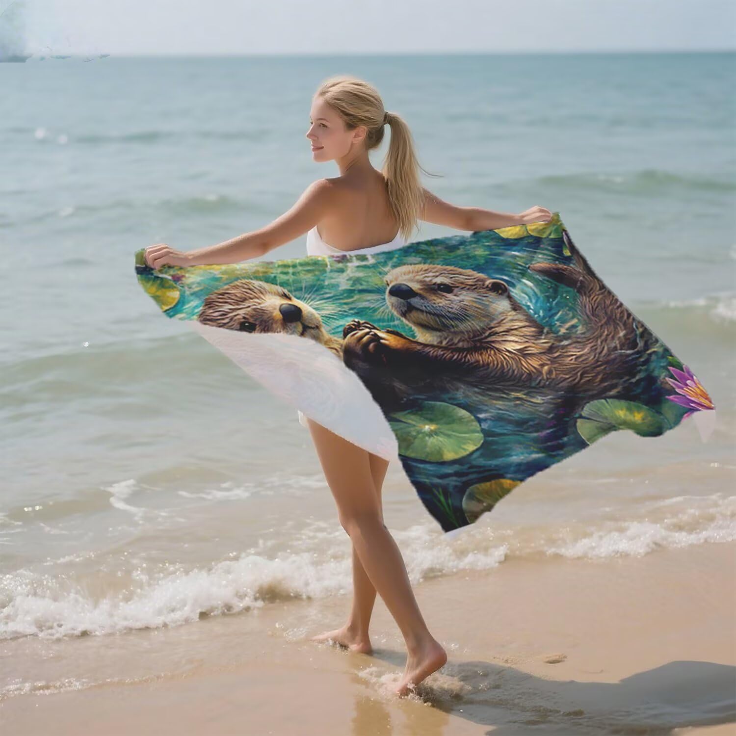 Toalla Playa Grande 150x200 Toalla Playa Microfibra, Ligera Secado Rápido, Sin Arena Portátil Toallas para Viajes, Hombre, Mujer Toallas, para Natación, Camping, Gimnasio (Animal Nutria) p-410