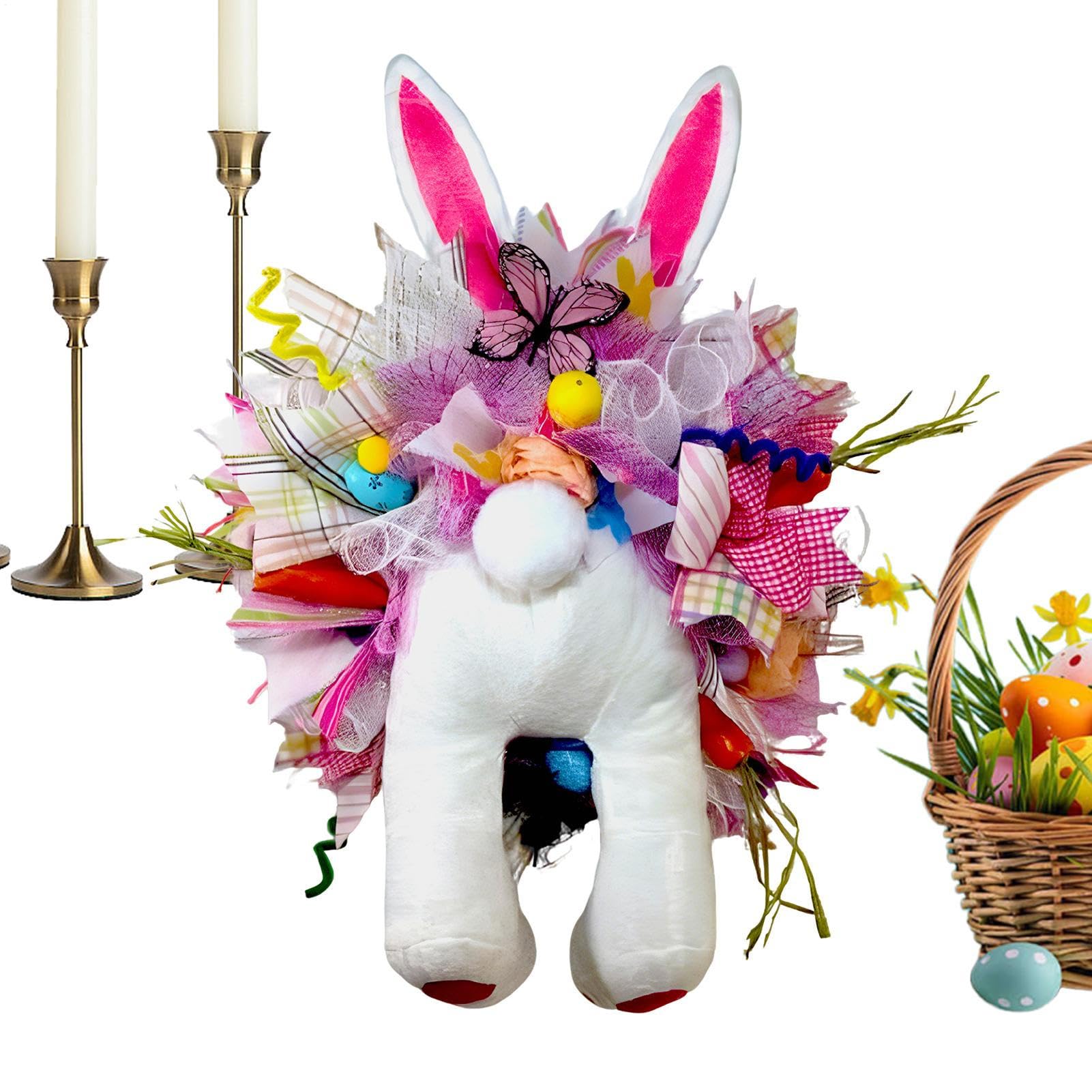 Couronne de printemps de Pâques avec lapin et œufs colorés pour décoration de porte