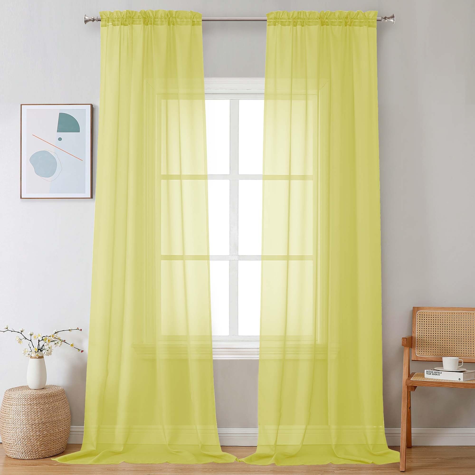 Chyhomenyc Extra Long Sheer Curtains 120 Inches Long 2 Panels Set, Light Filtering Voile Curtain Drapes for Floor to Ceiling Window Patio Sliding Door, 10FT, Lemon
