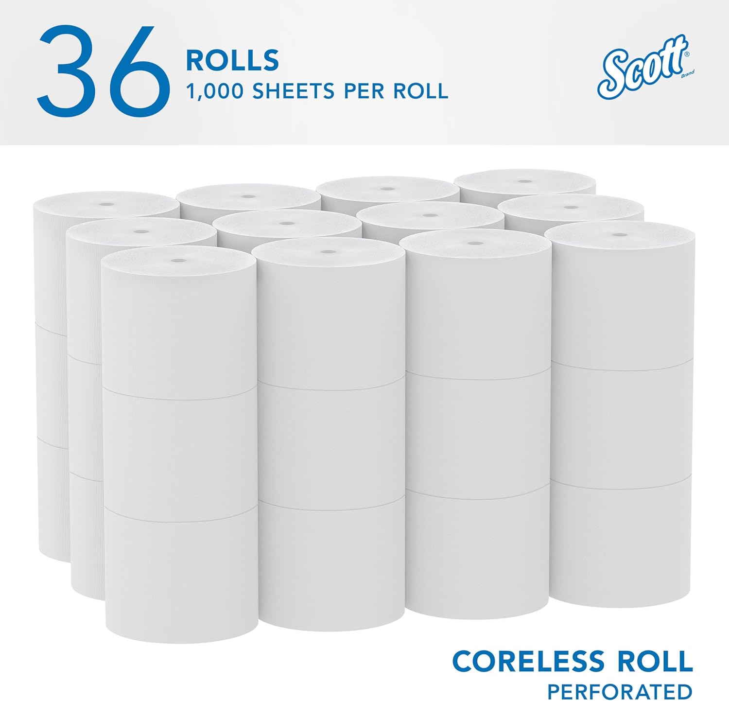 Scott Professional Essential Coreless High-Capacity Standard Roll Toilet Paper, Bulk (04007), 2-Ply, White (36 Rolls of 1,000 Sheets, 36,000 Sheet Total)