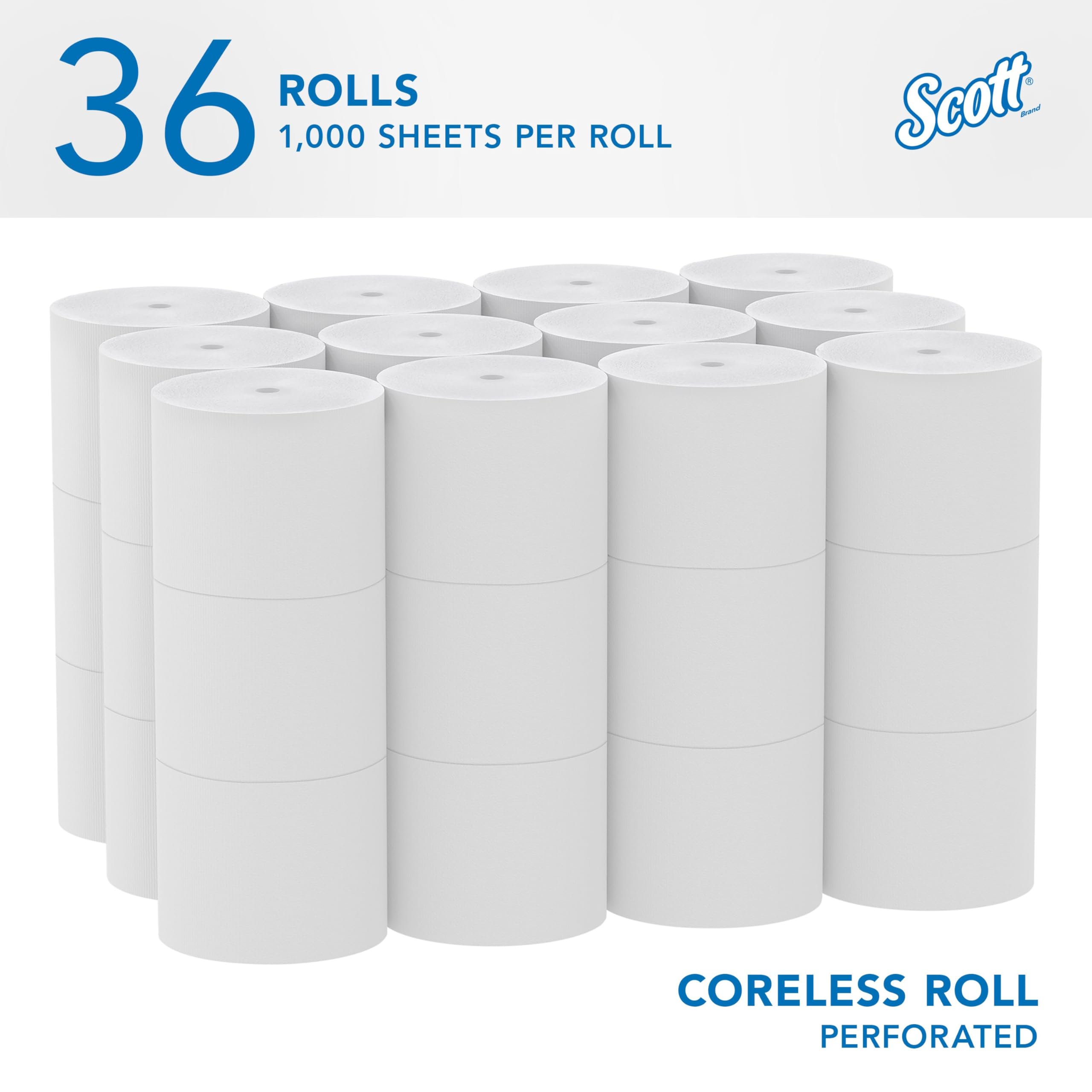 Scott Essential, 4007, Coreless Standard Roll carta igienica, 2 strati, bianco, 36 rotoli x 1.000 fogli