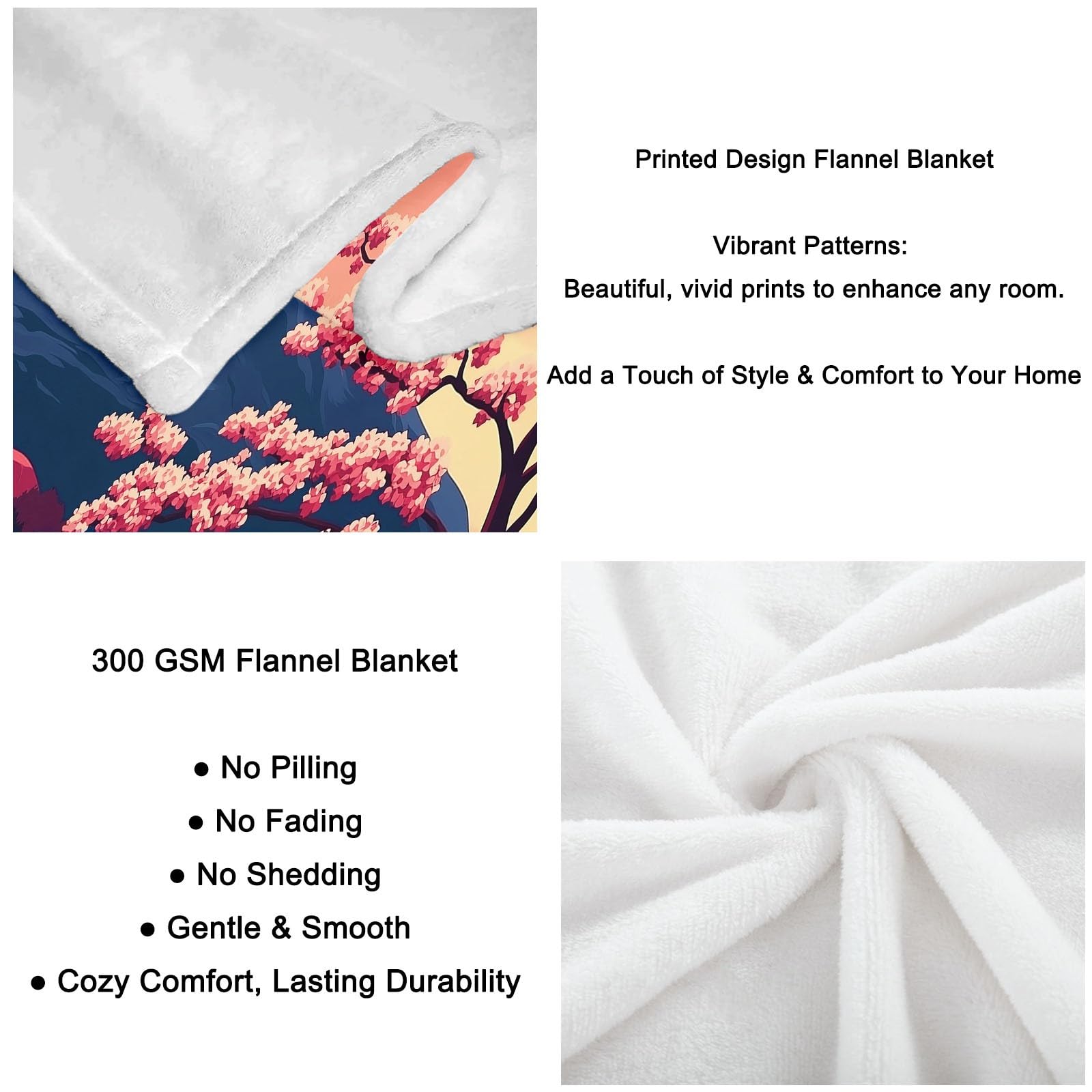 Couverture en Flanelle Cerisiers De Montagne À La Japonaise 180 x 200 cm Couvertures en Polaire en Microfibre Polaire Toutes Saisons pour Voyage Canapé pour Voyager Lit Canapé Enfants Adultes, Kaki