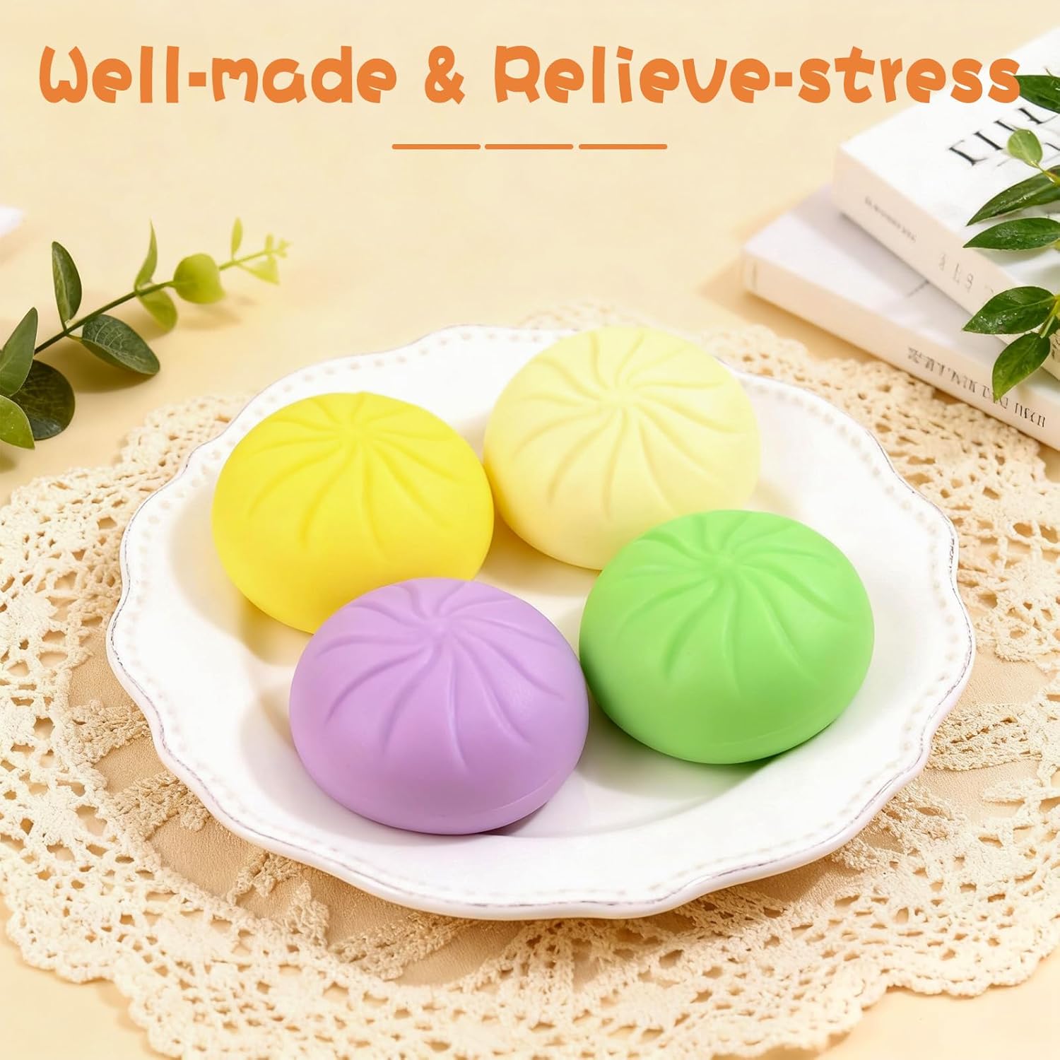 4PCS Dumplings Squishies, Colorful Dumpling Stress Balls Fidget Toys Adults, Squeeze Dough Ball Stress Relief Hand Toys, with Food Steamer Stretchy, for Classroom Prizes, Easter Basket Stuffers