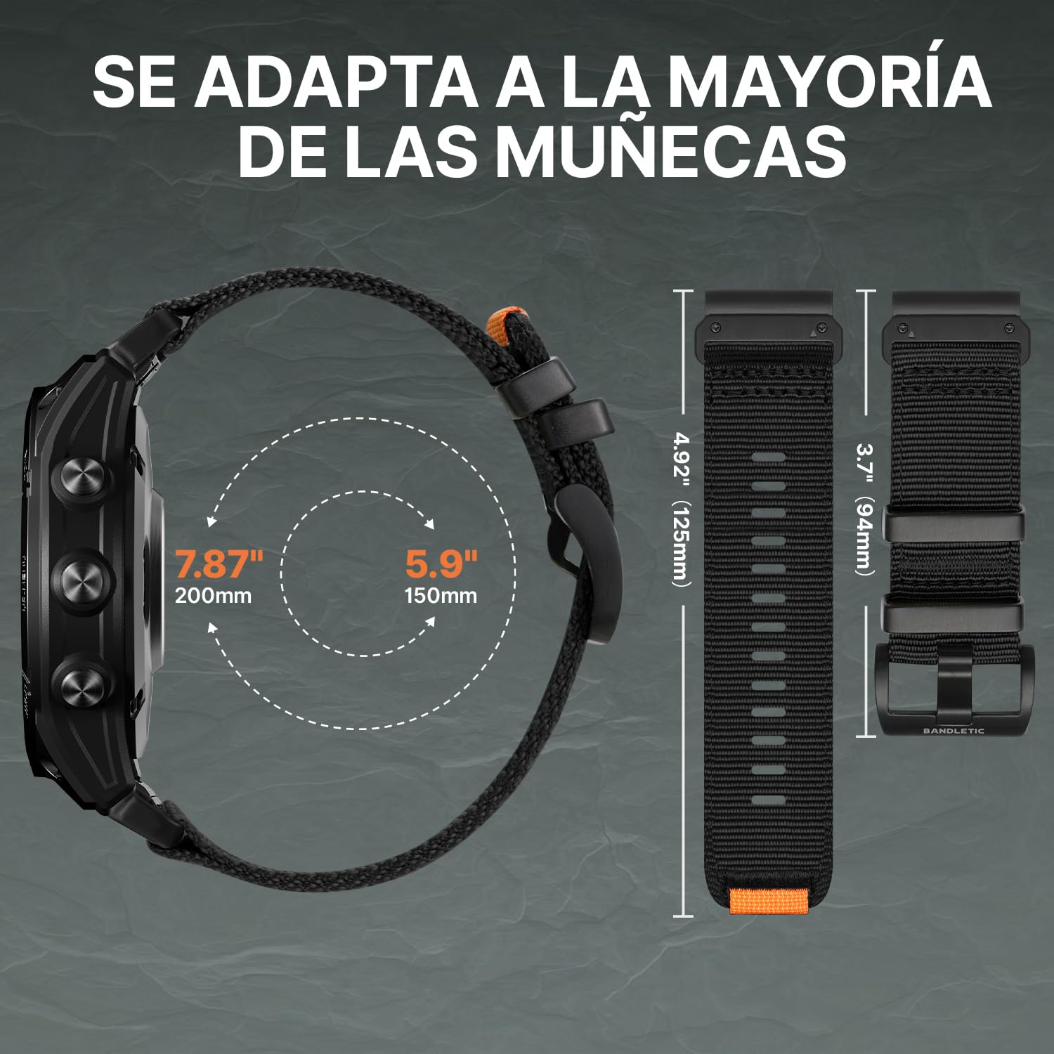 Bandletic 22mm Correa Compatible con Garmin Fenix 6 Pro/Fenix 7/Fenix 8 47mm/Fenix 6/Fenix 5, QuickFit Nylon Militar Sport Duradero Muñequera para Epix 2/Forerunner 945/965/955/Instinct 2