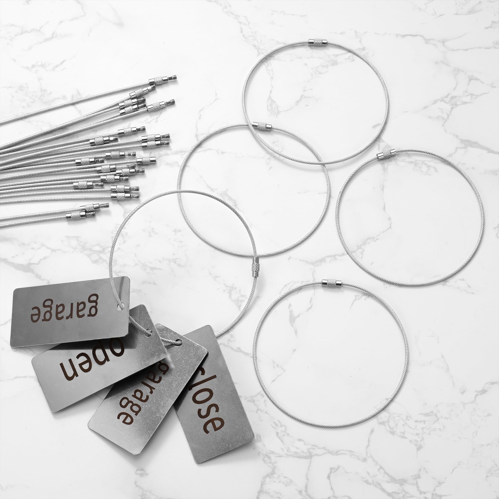 20 Pieces Silver Stainless Steel Key Ring, 30 cm Nylon Coated Screw Lock Key Rings, 11.8 inches Luggage Tag Lanyard - Image 2