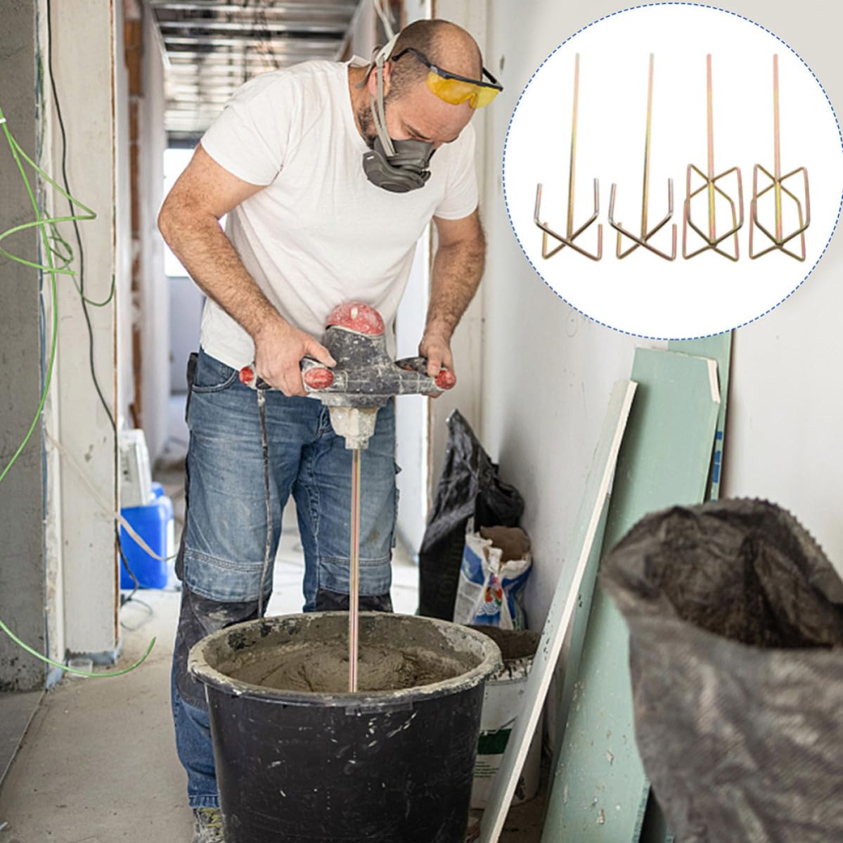 4 Piezas Varilla Agitadora para Taladro Eléctrico Hexagonal | Mezcla Resinas, Tintes, Yeso y Pinturas, Uso en Construcción, Pieza para Herramientas