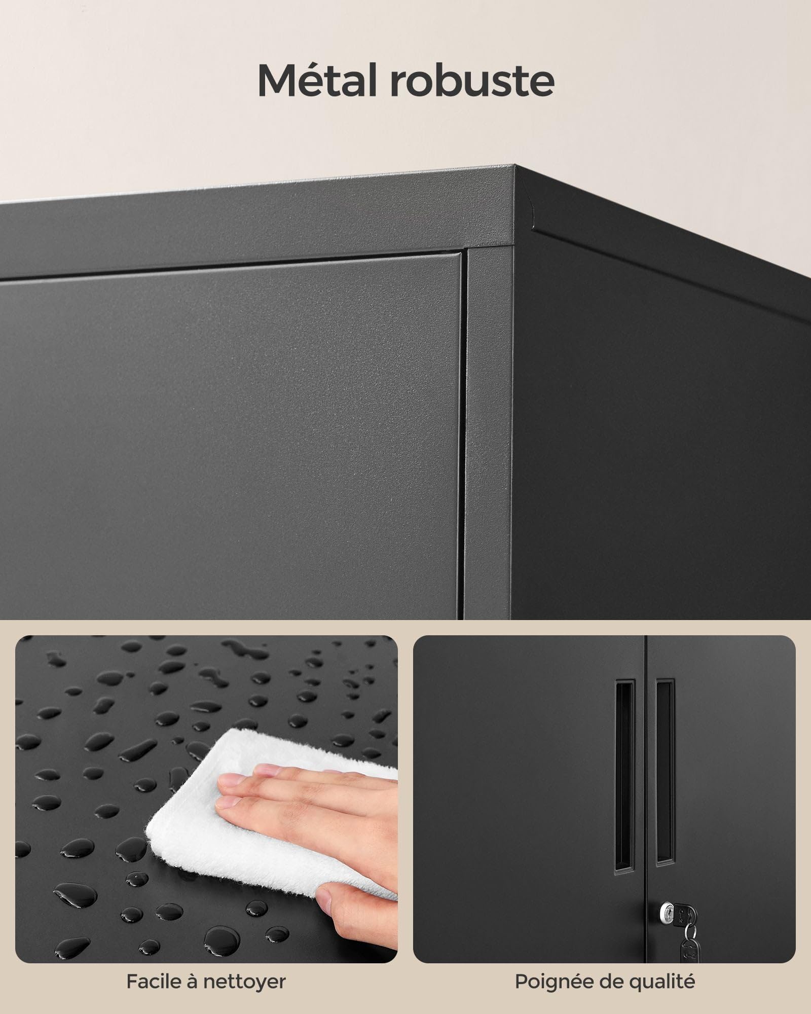 Helloshop26 Caisson de Bureau Placard Polyvalent Armoire de Bureau à 2 Portes verrouillable 40 x 60 x 90 cm Meuble de Rangement en Acier pour Bureau Salon Noir 12_0004831