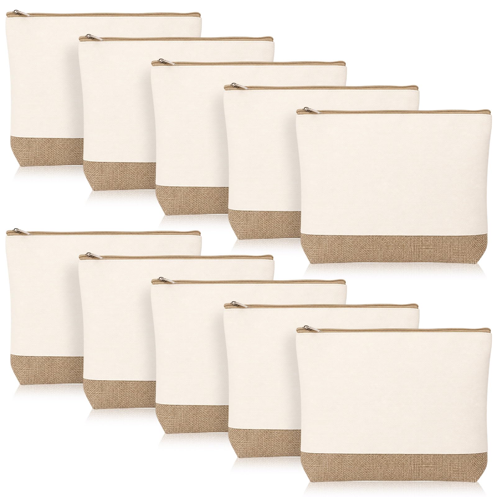 Reginary 10 Pcs Canvas Makeup Bags Bulk Blank Cosmetic Bags,Linen Color