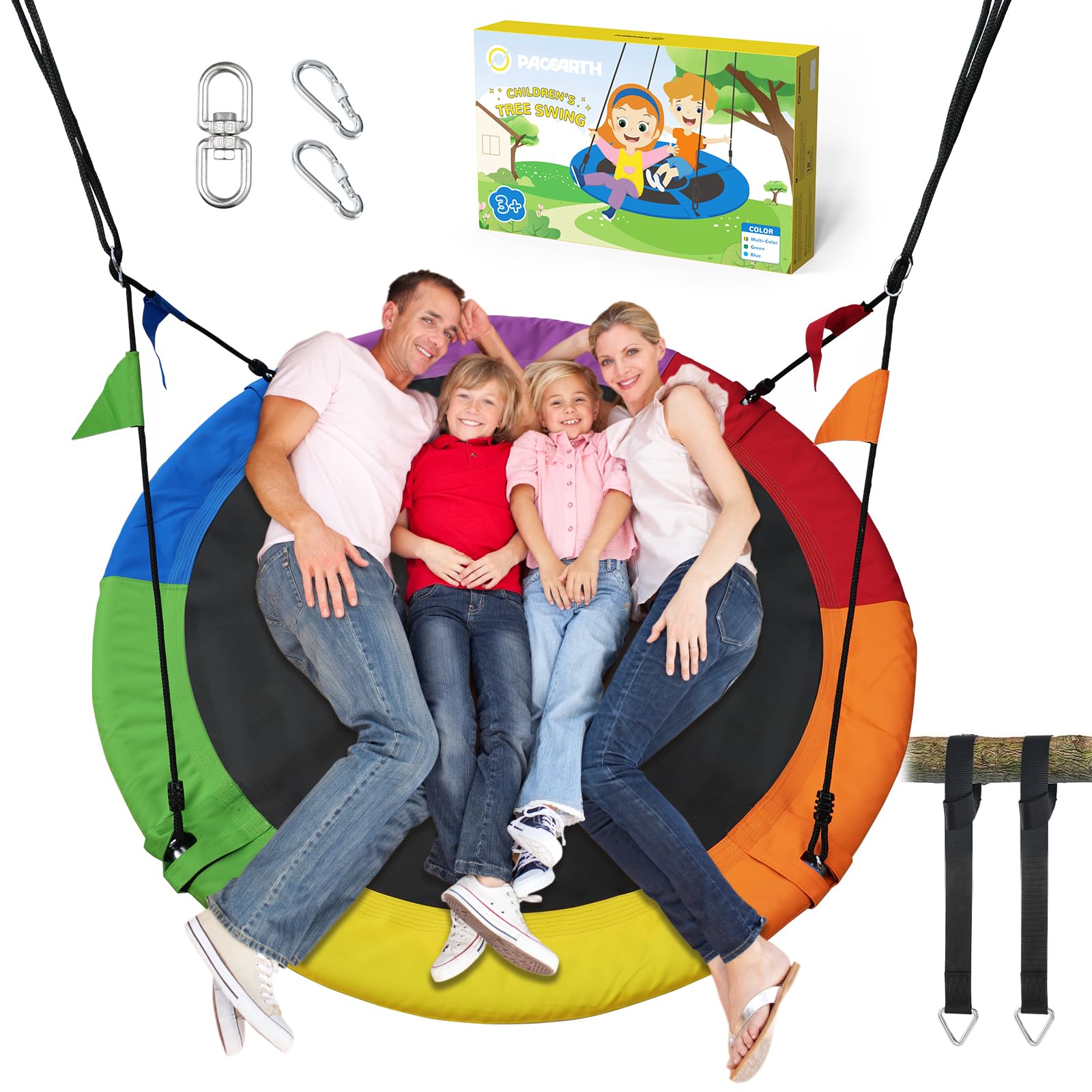 PACEARTH 60” Tree Swing for Kids & Adults Outdoor Saucer Swing 60-Inch Diameter 900D Oxford Fabric Splash and UV Resistant Heavy Duty 900LBS Weight Capacity with Tree Straps and 360° Swivel