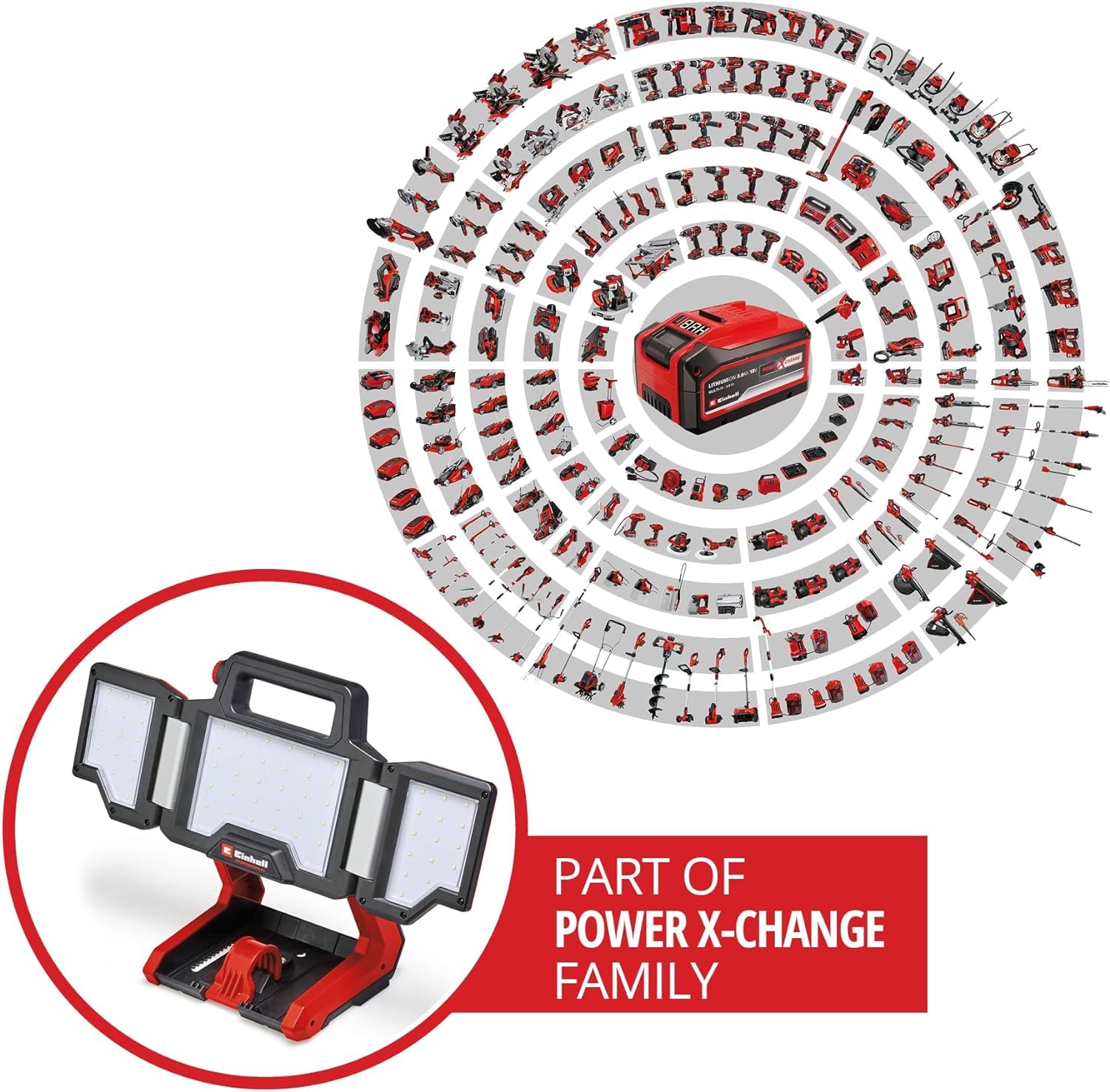 Einhell Lampa akumulatorowa TP-CL 18/3000 Li-Solo Power X-Change (18 V, 3000 lm, obrotowa głowica świetlna, składane panele świetlne, 60 diod LED, regulacja jasności, bez baterii)