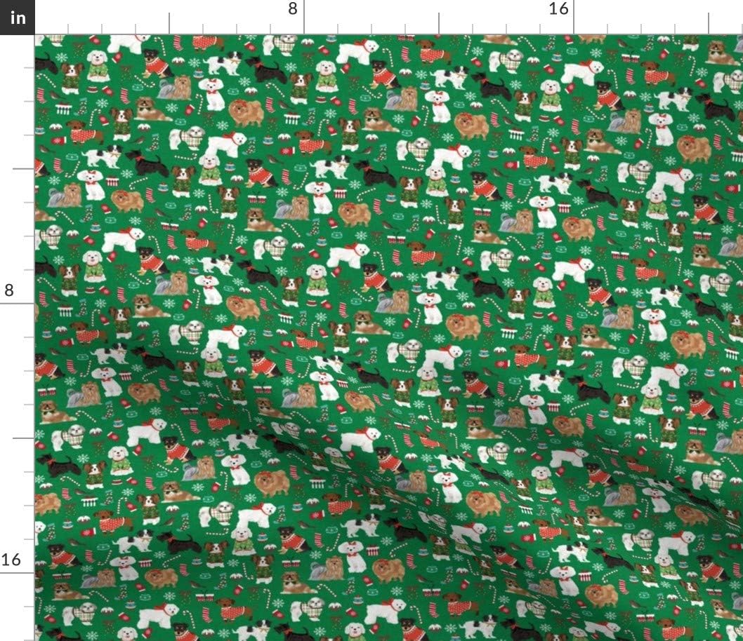 Spoonflower Fabric - Christmas Dogs Cute Candy Canes Presents Dog Breeds Pets Corgi Poodles Printed on Petal Signature Cotton Fabric by The Yard - Sewing Quilting Apparel Crafts Decor