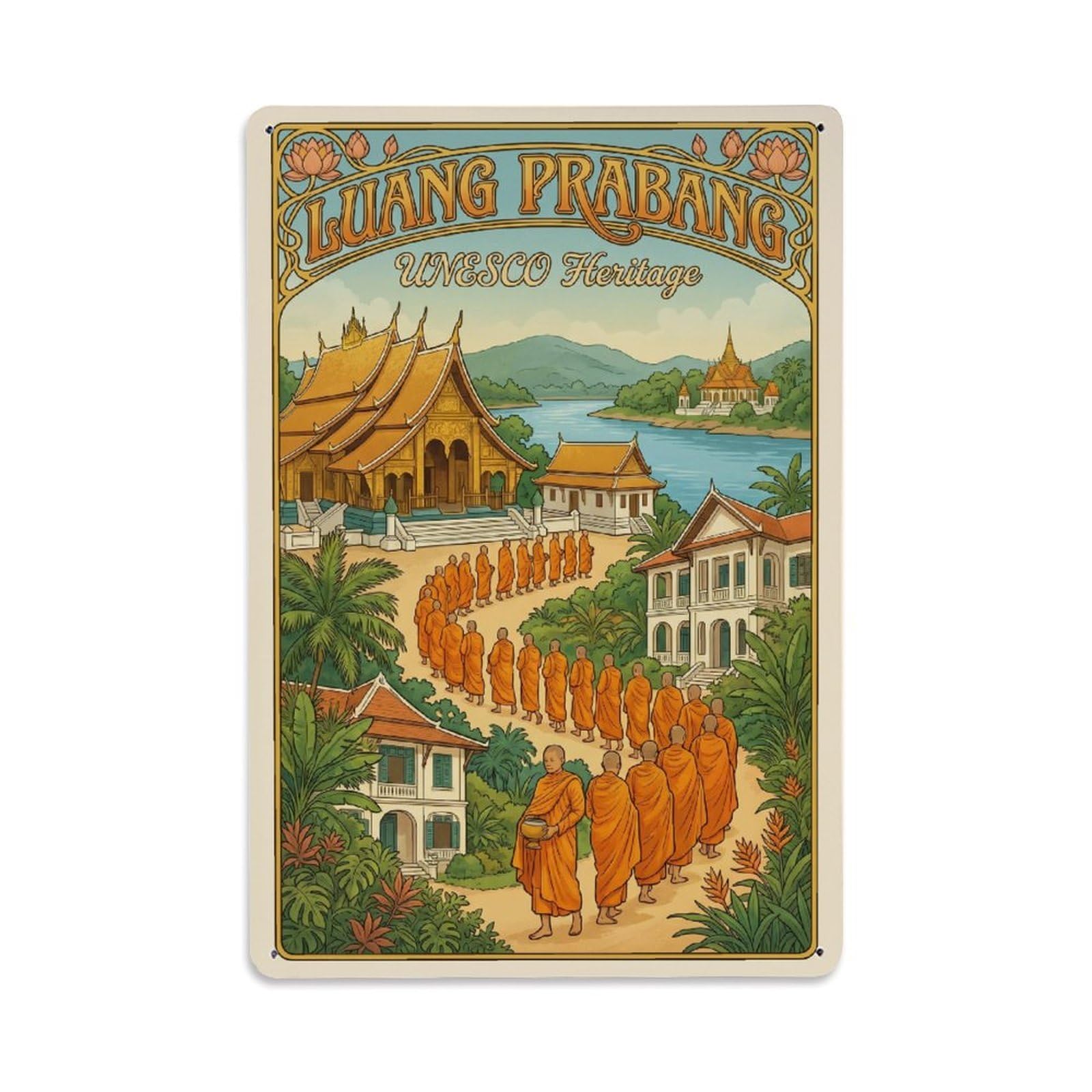 Huiyhb 8X12inch(20X30cm) Vintage Travel Laos Luang Prabang Metal Tin Sign