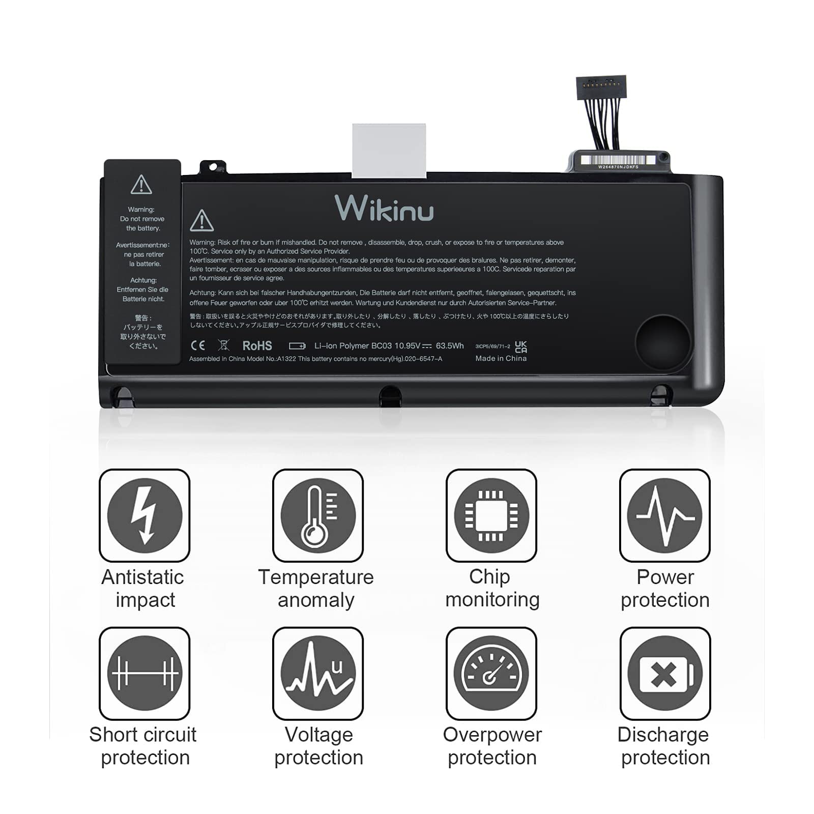 Wikinu A1322 Batteria per MacBook Pro 13 pollici A1278 (metà 2009, metà 2010, inizio 2011, fine 2011, metà 2012) si adatta MD314LL/A MC374LL/A MC700LL/AMB990LL/A MB991LL/A MD101LL/A MD102LL/A