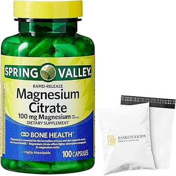 Spring Valley Magnesium Citrate | Citrato de Magnesio 100mg Capsules | Best Magnesium Supplement for Women | Magnesium Pill | 100 mg, 100 Capsules - Set by Basket Goods