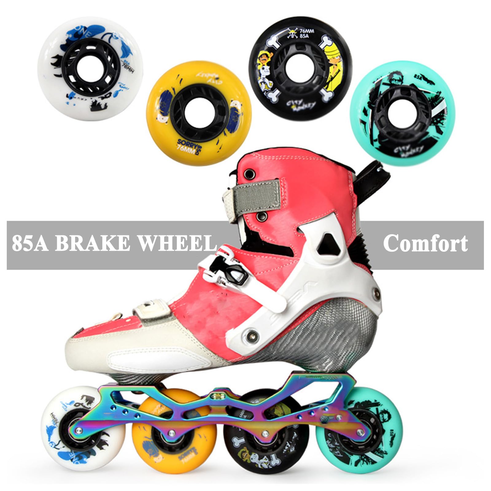 Ruedas de patines en línea 85A 72MM/76MM Ruedas de patines en línea sin rodamiento (paquete de 4), ruedas de patines para interiores/exteriores, reemplazo de ruedas de patines, ruedas de entrenamient