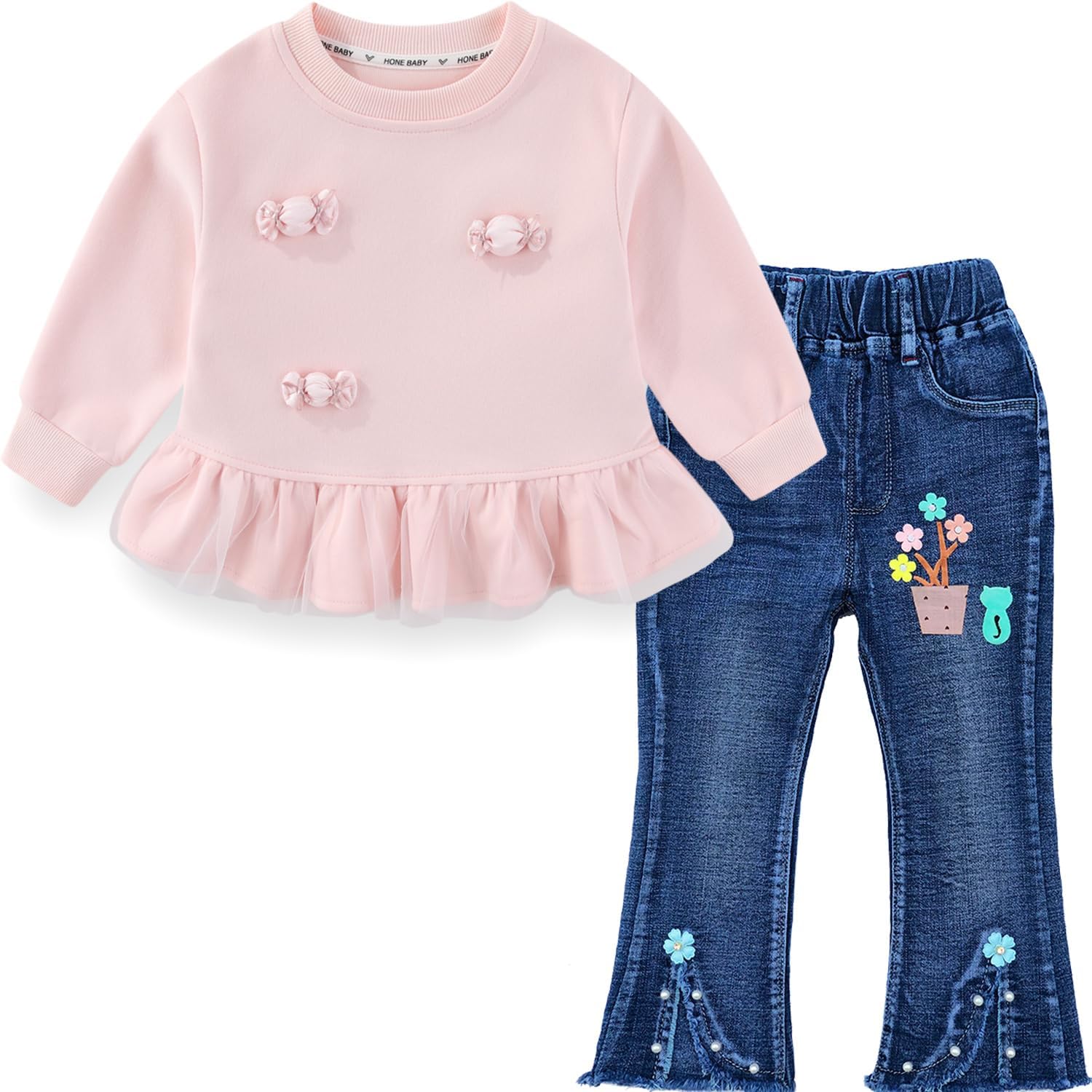 Peacolate 2-7T Spring Fall Little Girls 2pcs Clothing Set T Shirt and Jeans - Image 3