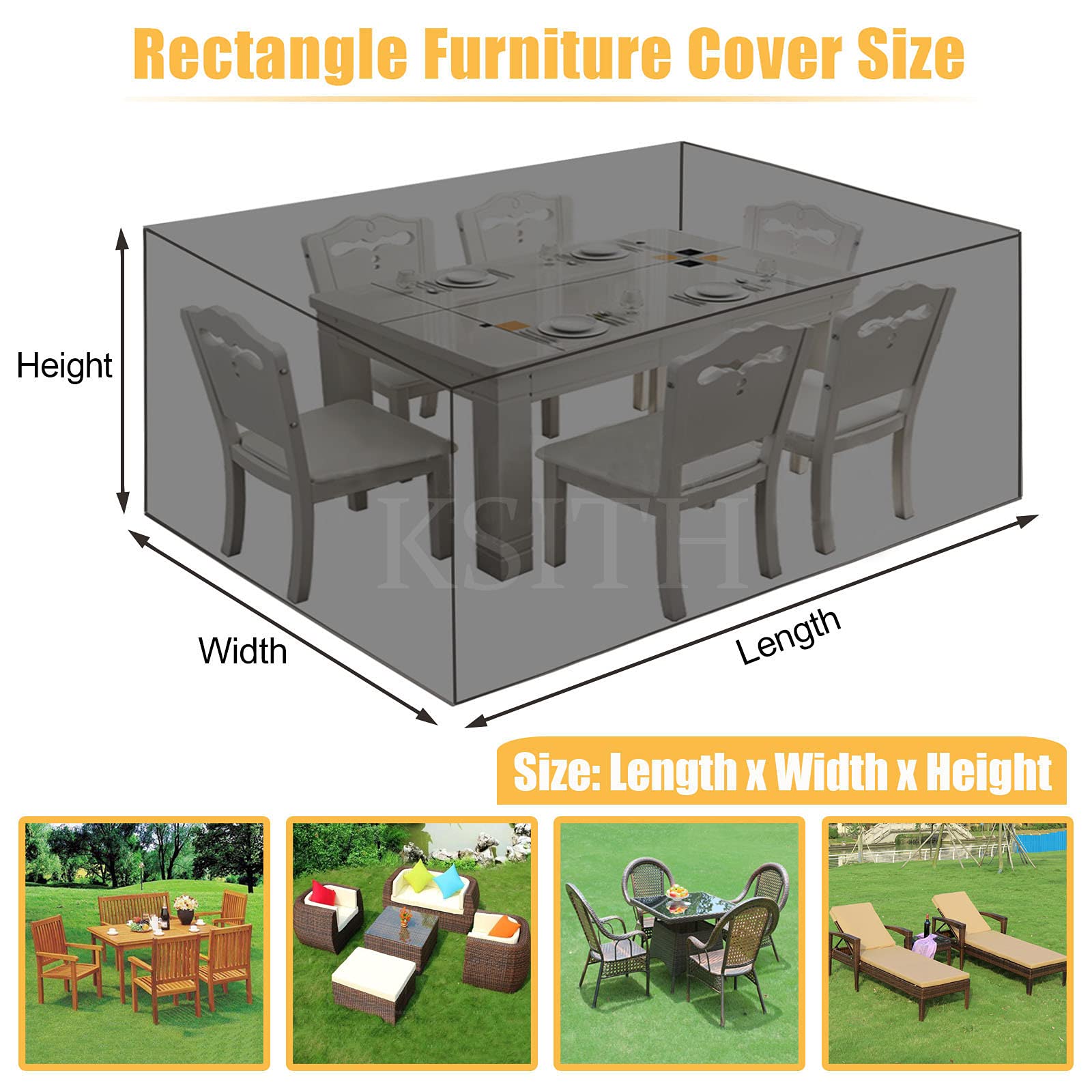 Copertura impermeabile per mobili da giardino con 4 fibbie antivento in tessuto Oxford 420D, resistente, per tavolo, sedia, divano, esterno, nero, 308 x 138 x 89 cm
