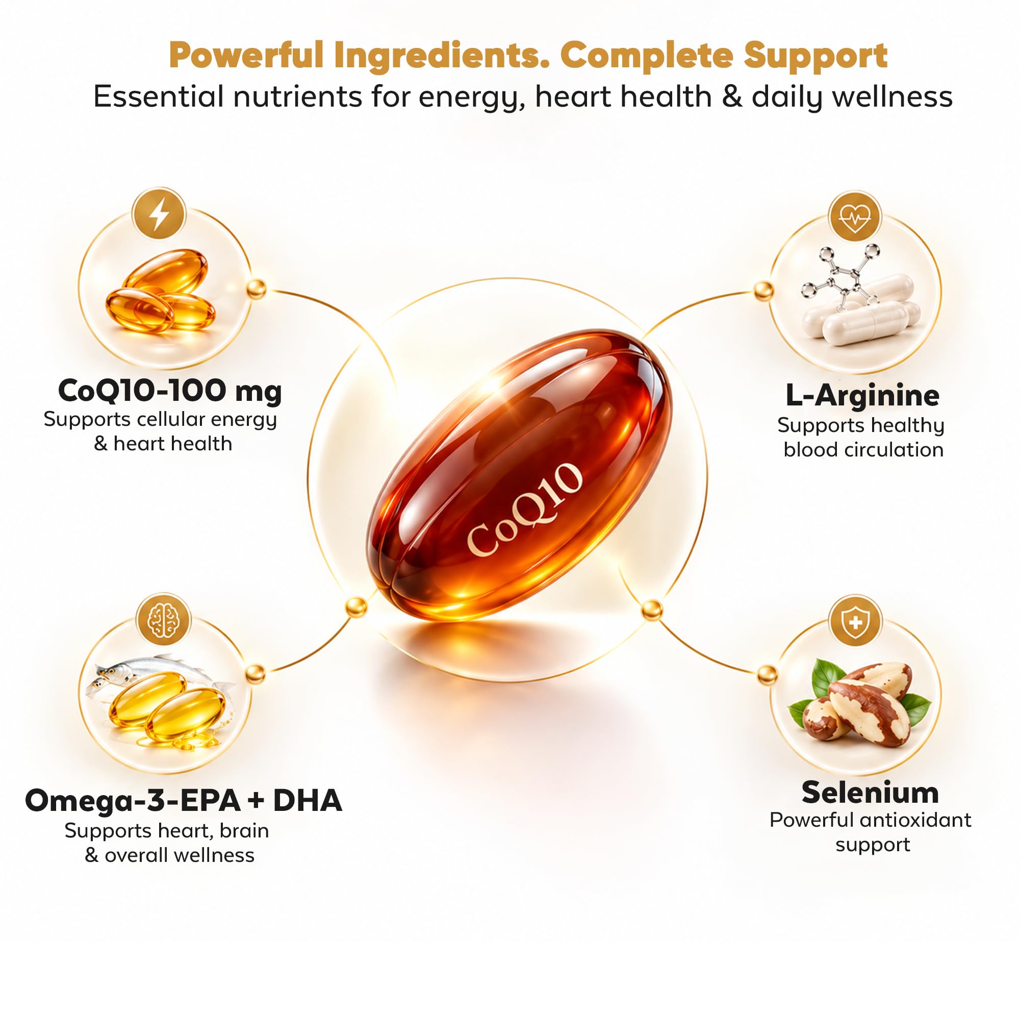 Vayas CoQ10 100mg Softgels – With L-Arginine, Selenium & Omega-3 – Advanced Antioxidant Formula for Heart Health, Energy Production & Cognitive Support – Daily Wellness Supplement for Men & Women — Amazon image 2