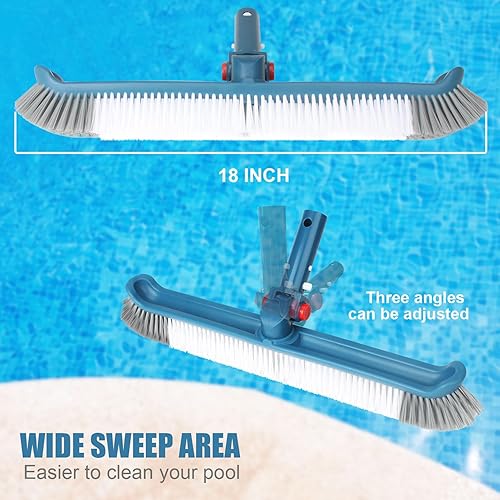 Miniatura 5 de Cepillo de escoba para piscina con poste, cerdas de nailon pulido de 18 pulgadas y postes telescópicos de aluminio de 12 pies para limpiar paredes