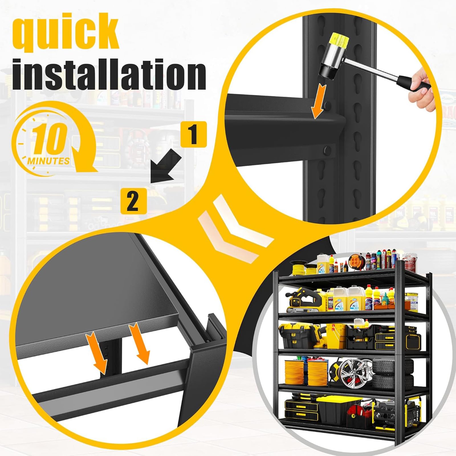 Scaffali da garage in metallo da 30,5 cm, resistenti, 91,4 cm di larghezza, per garage, 5 ripiani regolabili in acciaio per cantina, industria, negozio, dispensa, magazzino, cucina, nero