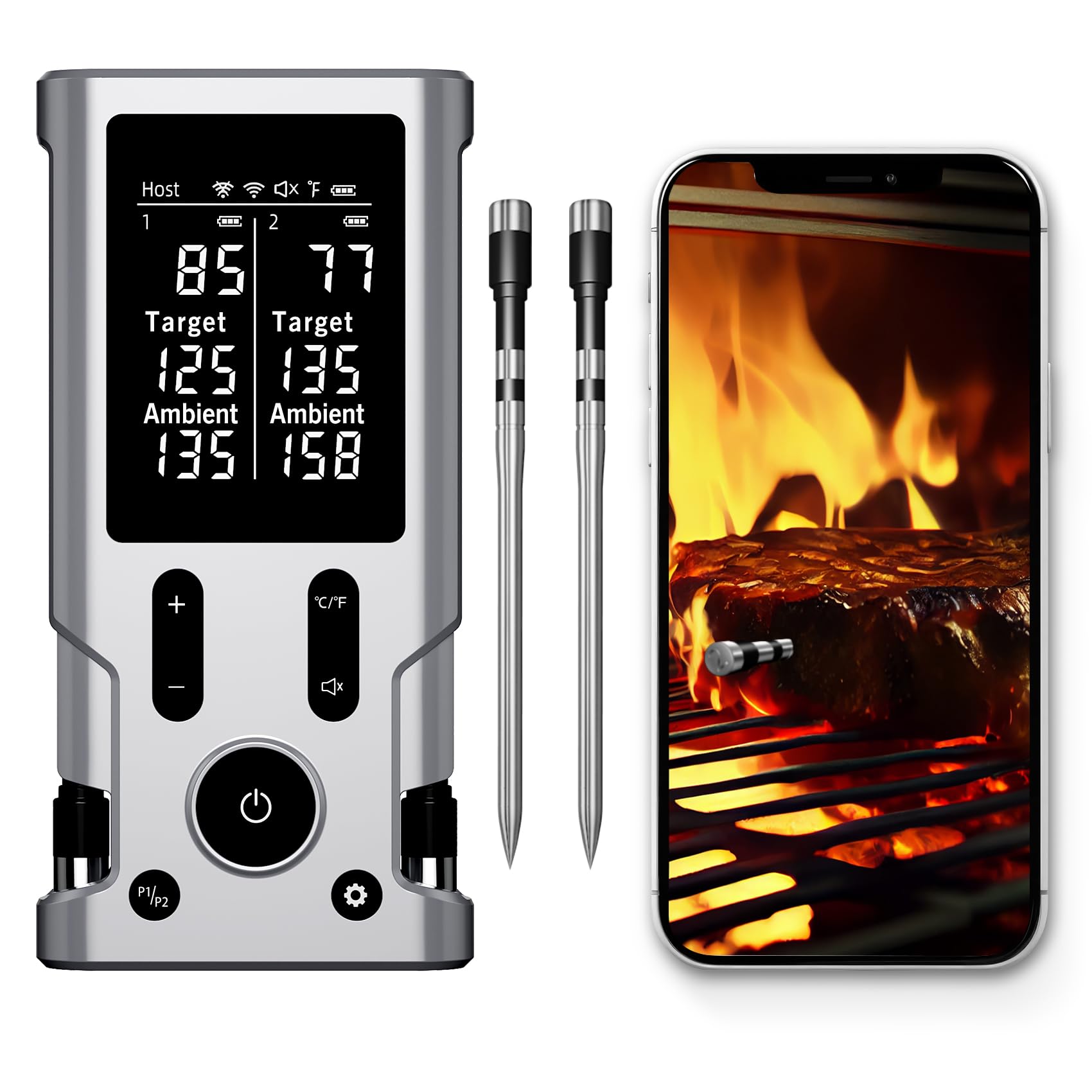 Termometro per carne, senza fili, Bluetooth, con app IP67, impermeabile, senza fili, per forno, barbecue, affumicatore, forno