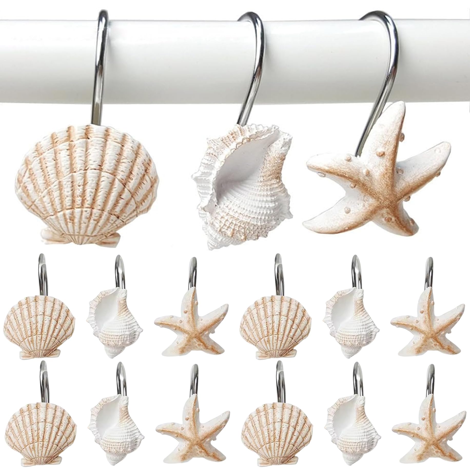Uanqfegy Shower Curtain Hooks - 12PCS Seashell Resin Hangers