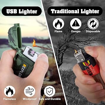 Bundle for Outdoor Lovers-Camouflage and Orange Waterproof Lighter for Camping, Survival, Tactical
