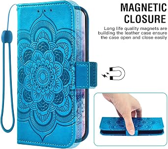 Compatible with iPhone 5S 5 SE 2016 5SE Wallet Case and Tempered Glass Screen Protector Flip Cover Card Holder Cell Phone Cases for iPhone5 iPhone5s iPhoneSE iPhone6se i 6SE iPhone5se Women Men Blue