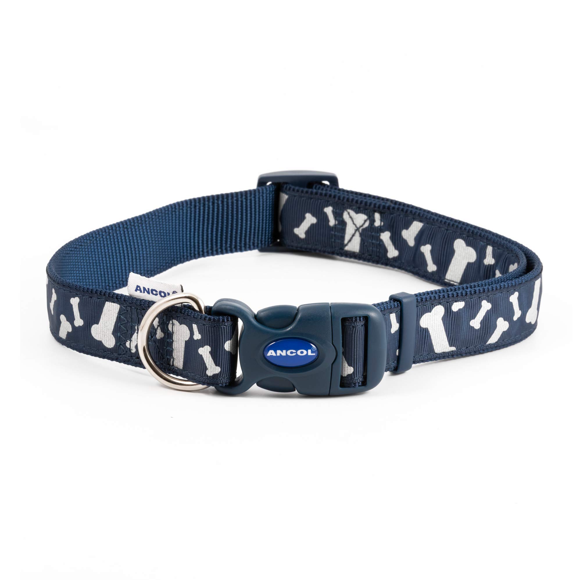 Ancol Indulgence Nylon Adjustable Collar Paw N Bone 20-30Cm Sz 1-2 Blue