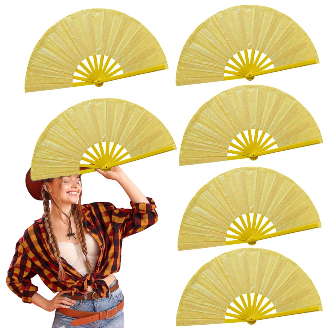 Setwell 6 Pcs Large Clacking Loud Popping Hand Fans for Line Dancing Bulk Boots On The Ground Festival Folding Fan