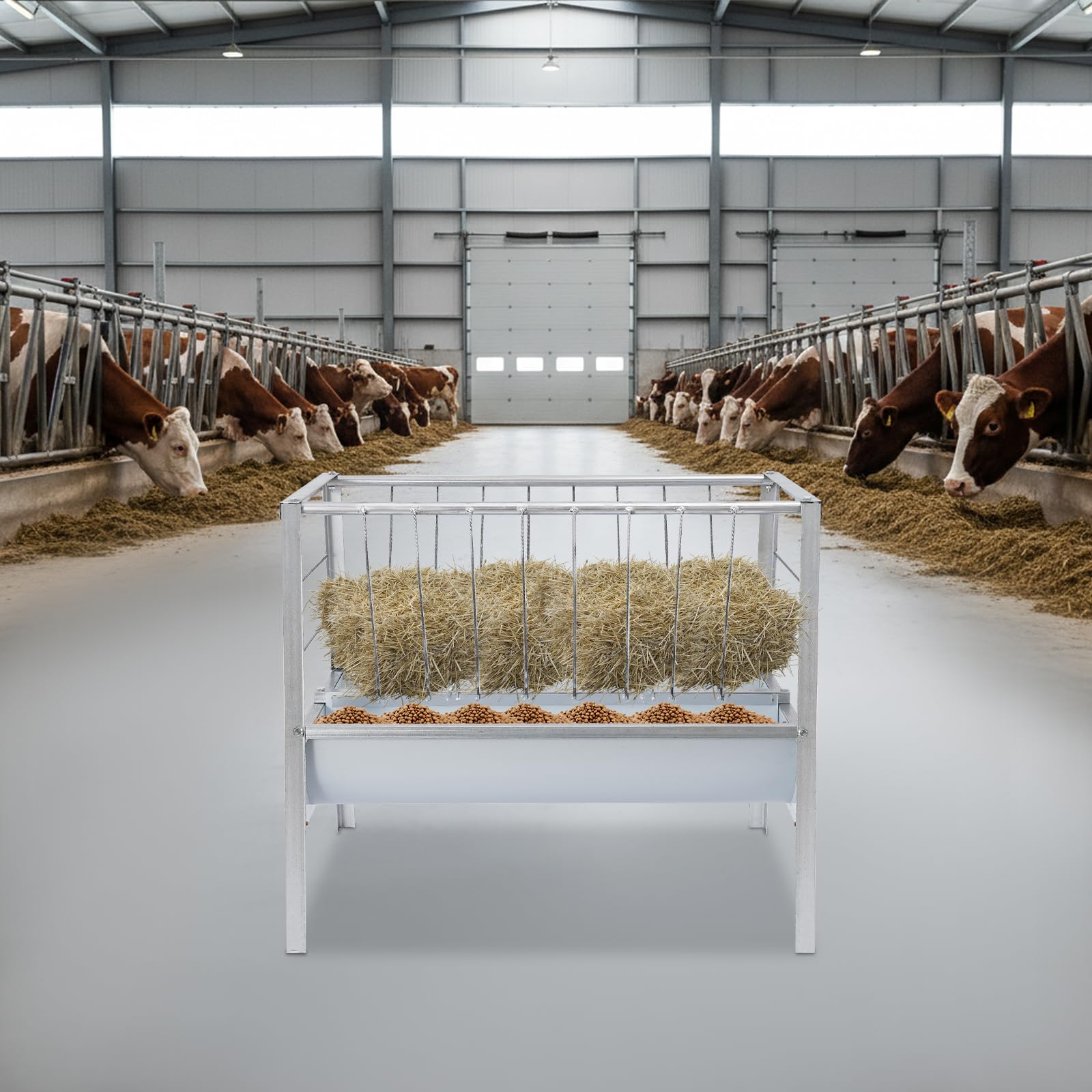 Comedero para heno de doble cara 100 cm, comedero para ovejas y cabras de metal, gran bebedero con forma de V para heno y pienso de hasta 200 L, para granjas, alpacas, cabras