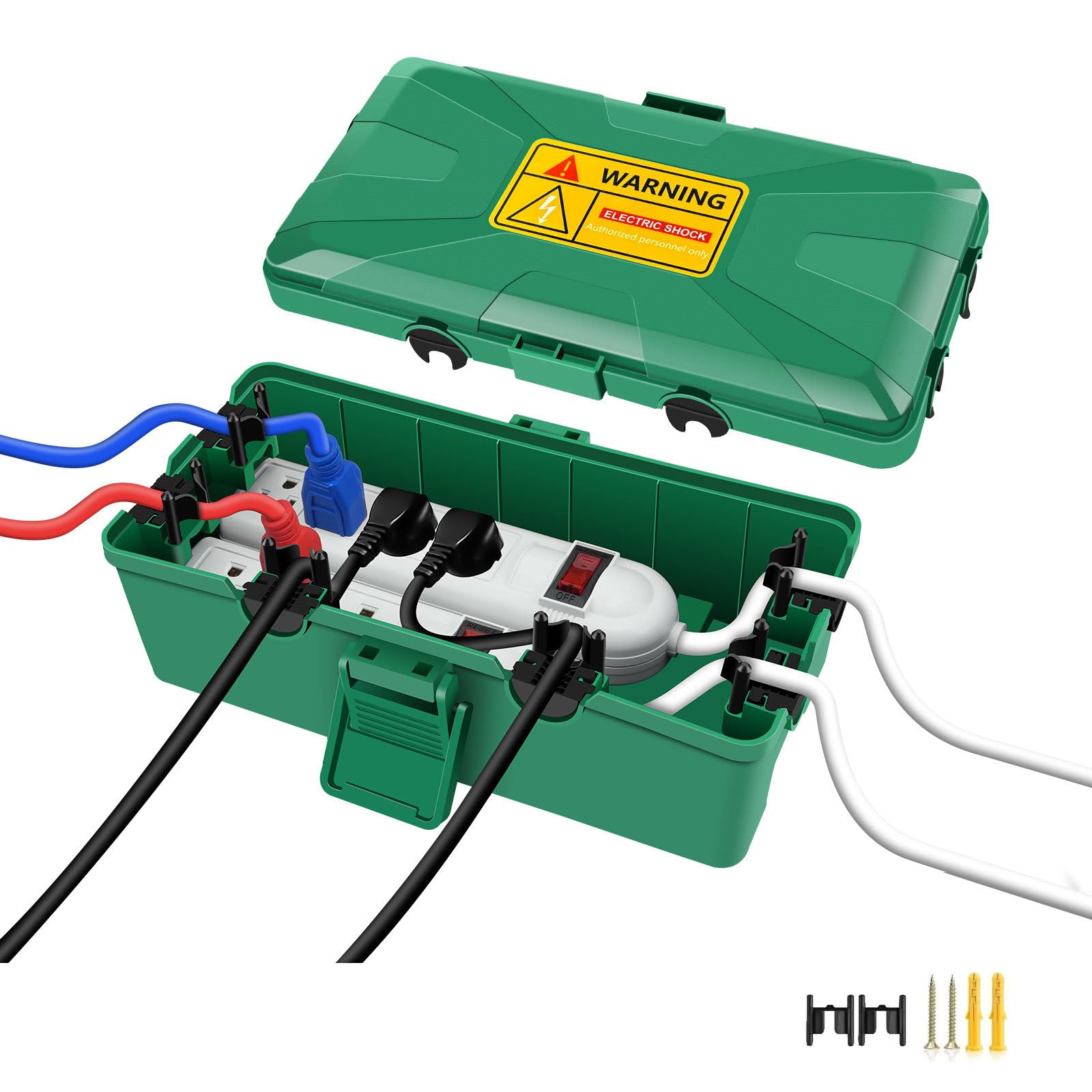 NineLeaf Medium Outdoor Electrical Box (10.6x5.5x4.5 inch),Cover for Extension Cords and Power Strips,Protect Power Strip,IP54 Weatherproof Outlet Cover,Plugs,Sockets,Holiday Light Decoration,Green