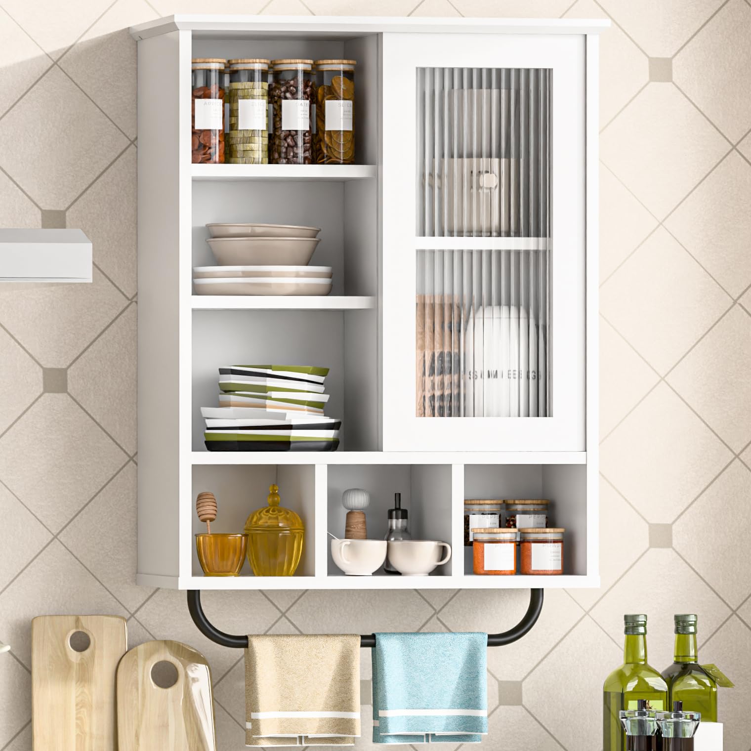 Amazon.com: White Bathroom Cabinet, Wall Mounted Cabinet with Towels ...