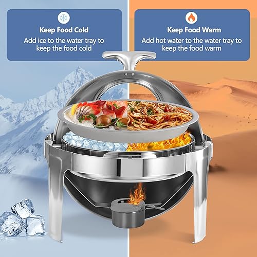 Miniatura 3 de Amhier Juego de bufé de 6 cuartos de galón, plato de acero inoxidable con ventana de vidrio visible para catering, fiestas, hoteles y bodas